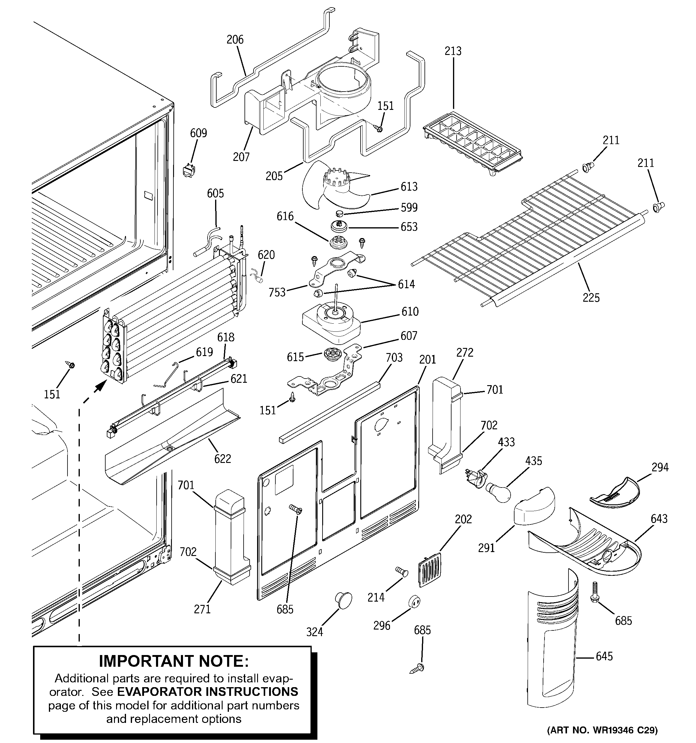 GE GTS22SBXARSS freezer section diagram