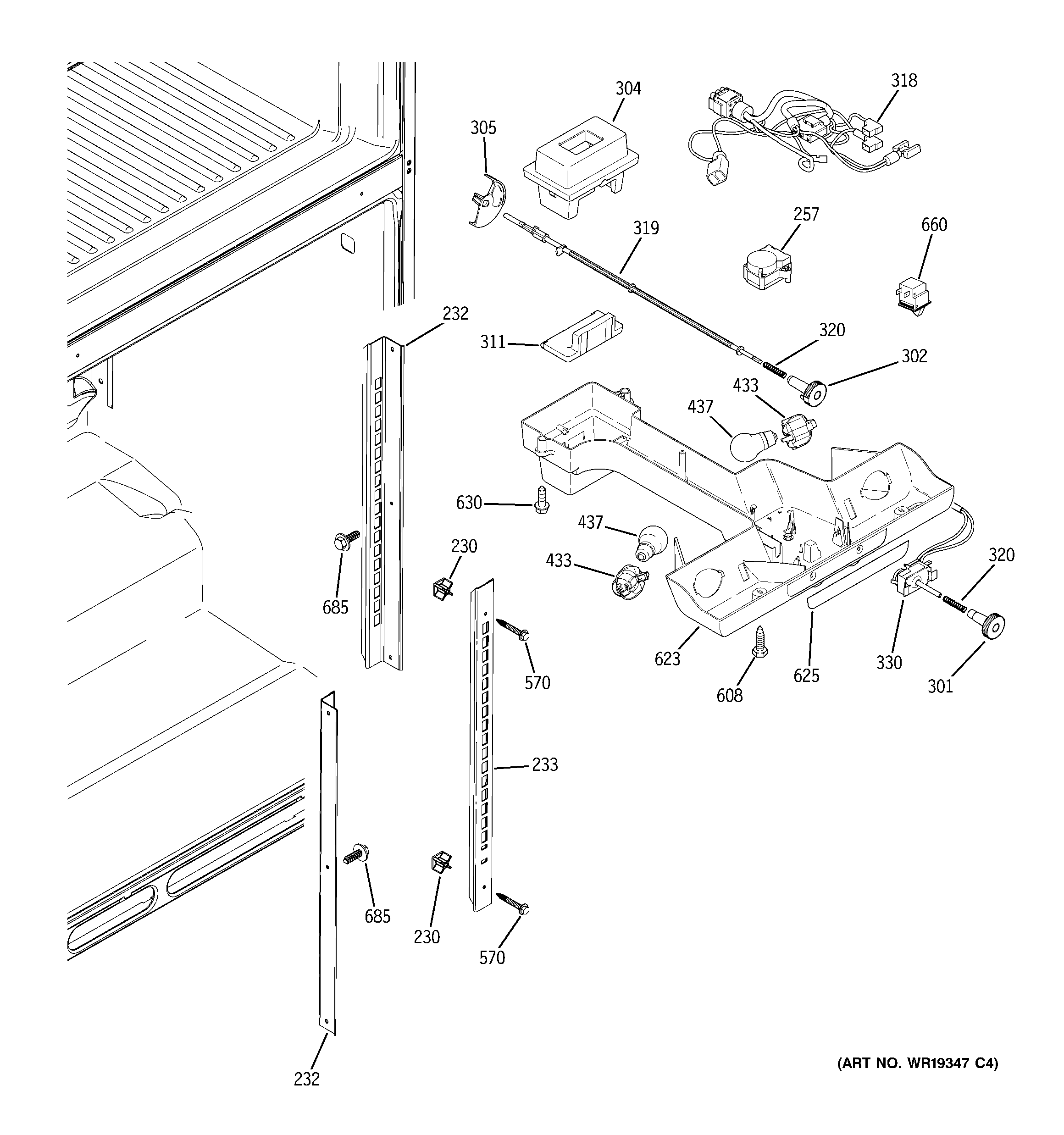 GE GTS22SBXARSS fresh food section diagram