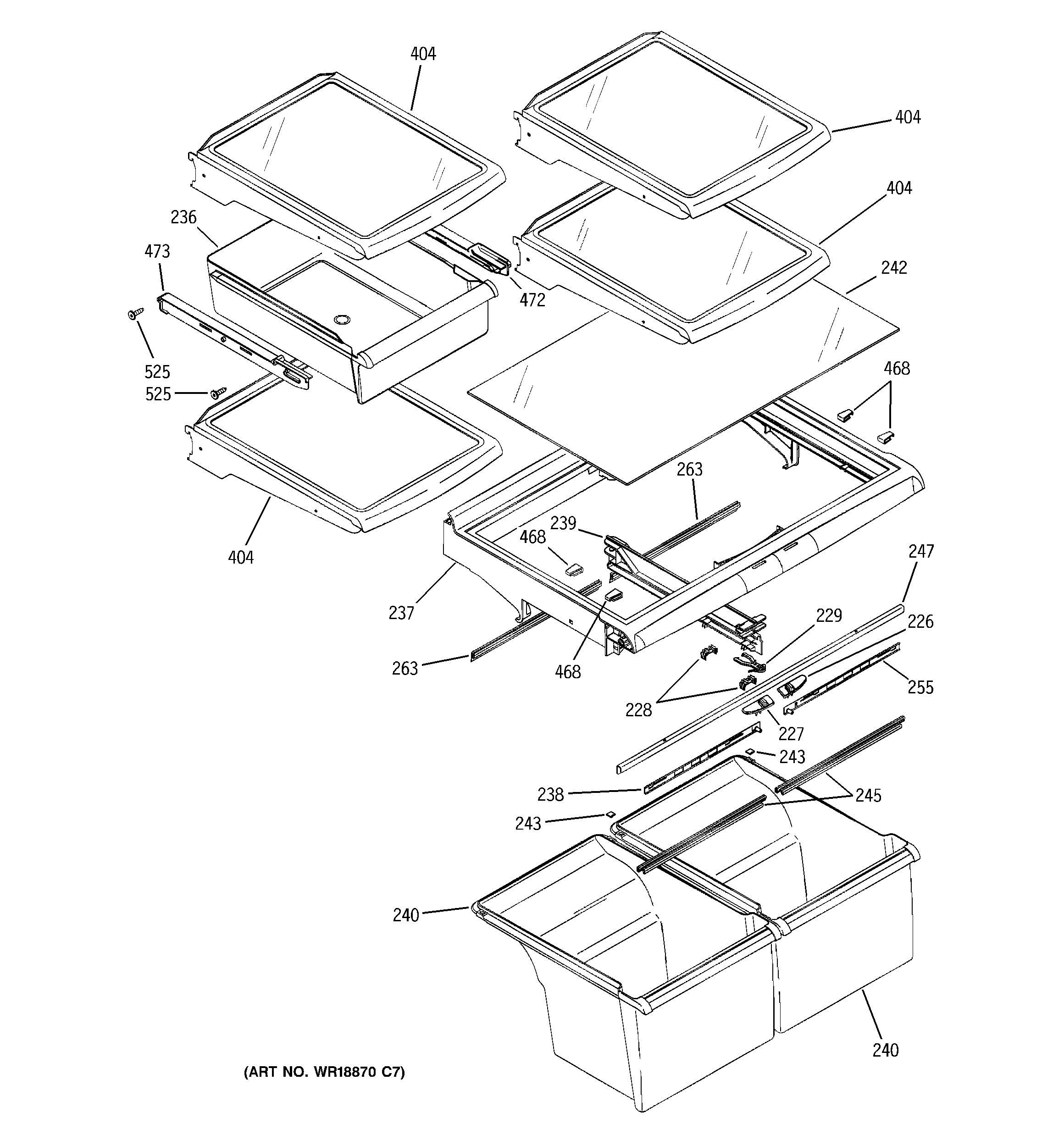 GE GTS22SBXARSS fresh food shelves diagram