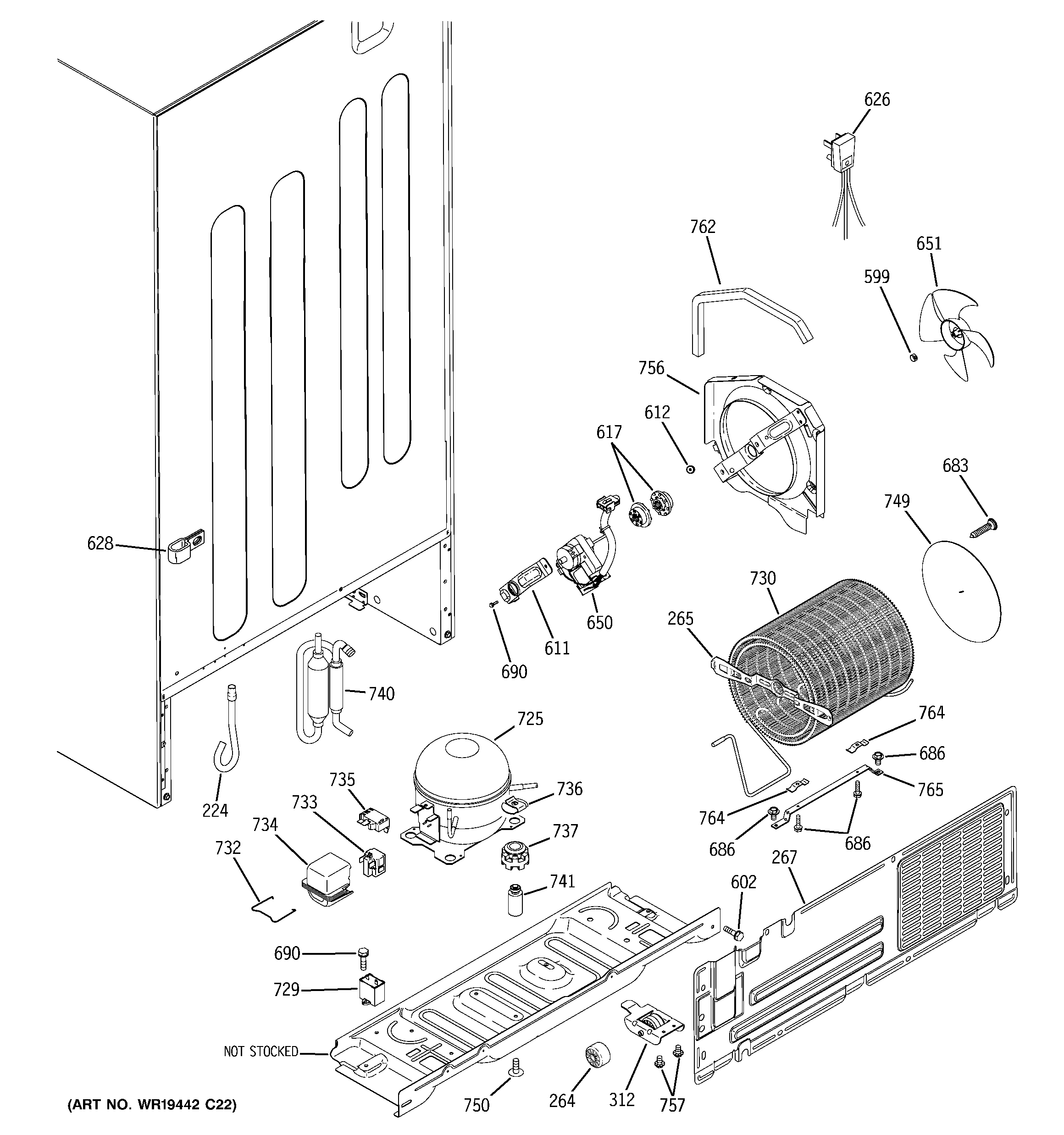 GE GTS22SBXARSS machine compartment diagram