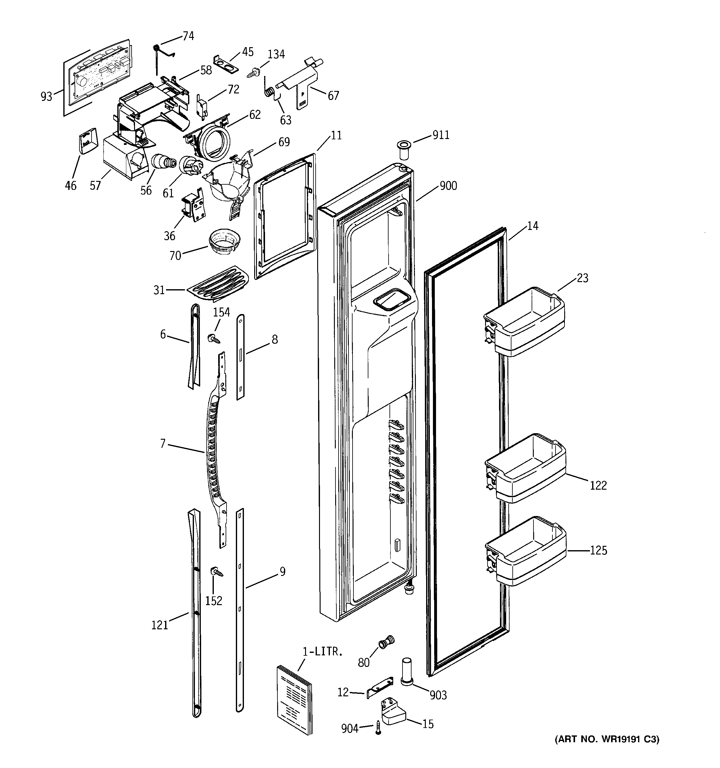 GE GCG21YEMHFBB freezer door diagram
