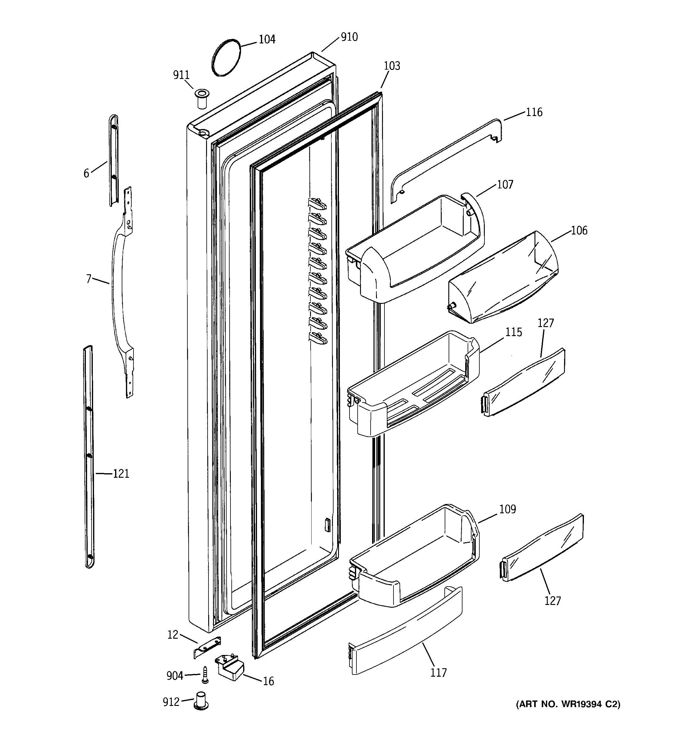 GE GCG21YEMHFBB fresh food door diagram