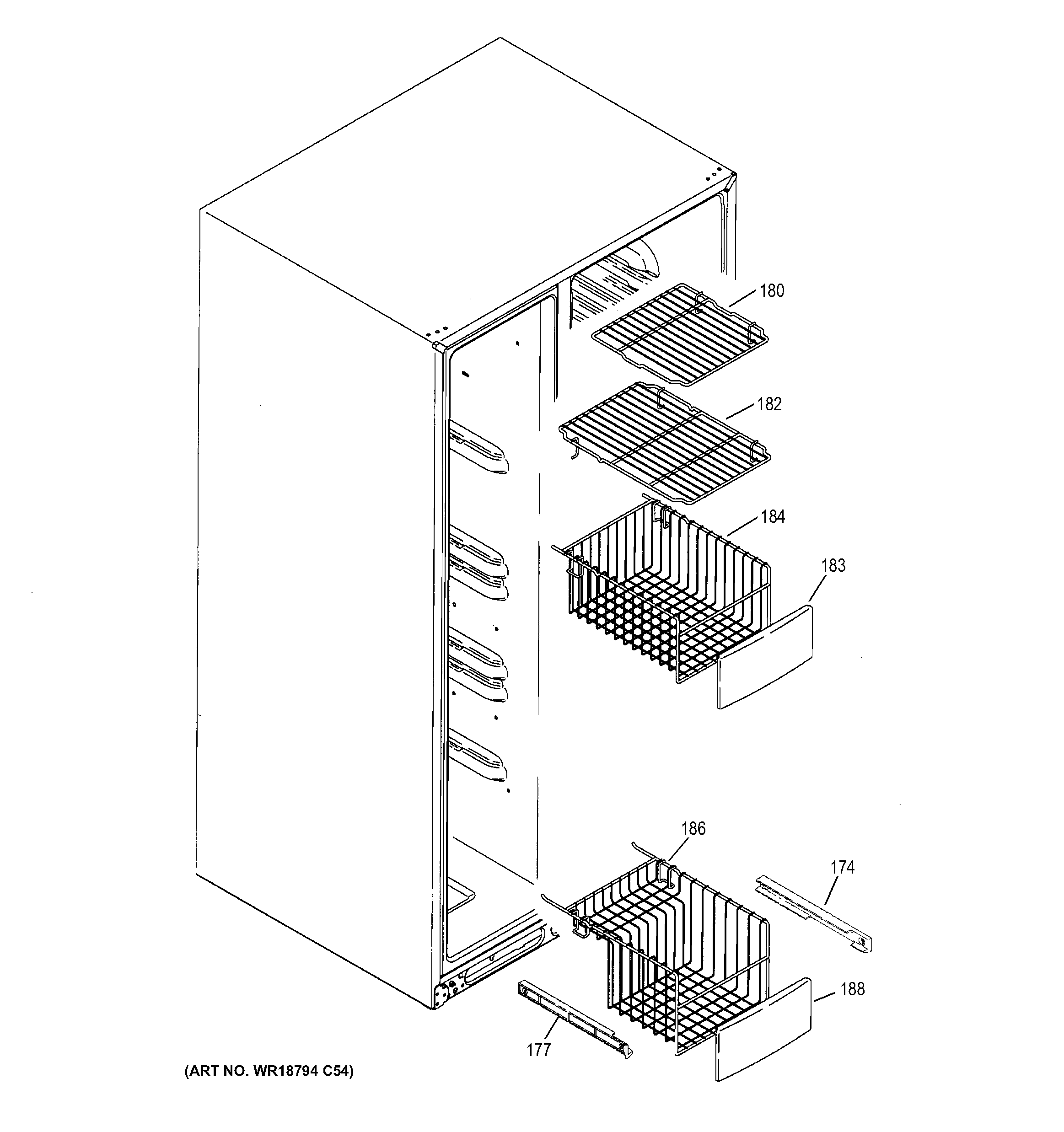 GE GCG21YEMHFBB freezer shelves diagram