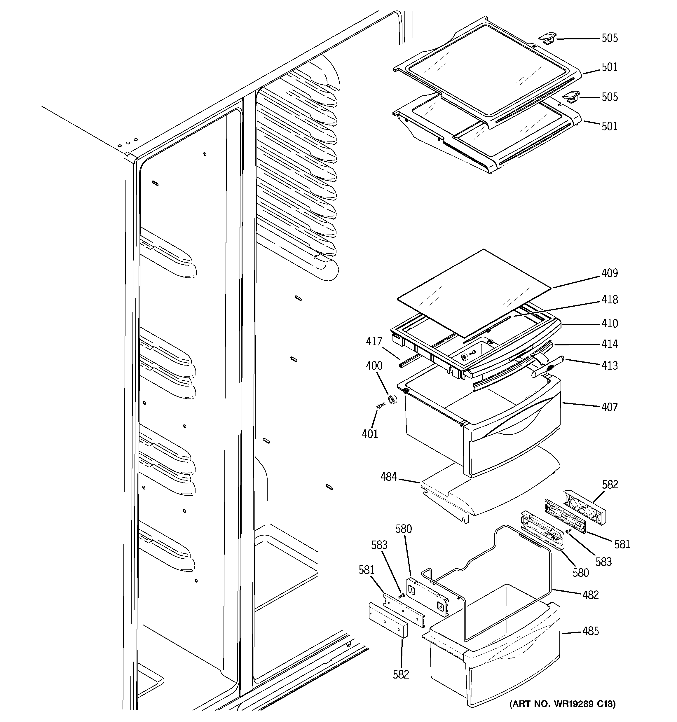 GE GCG21YEMHFBB fresh food shelves diagram