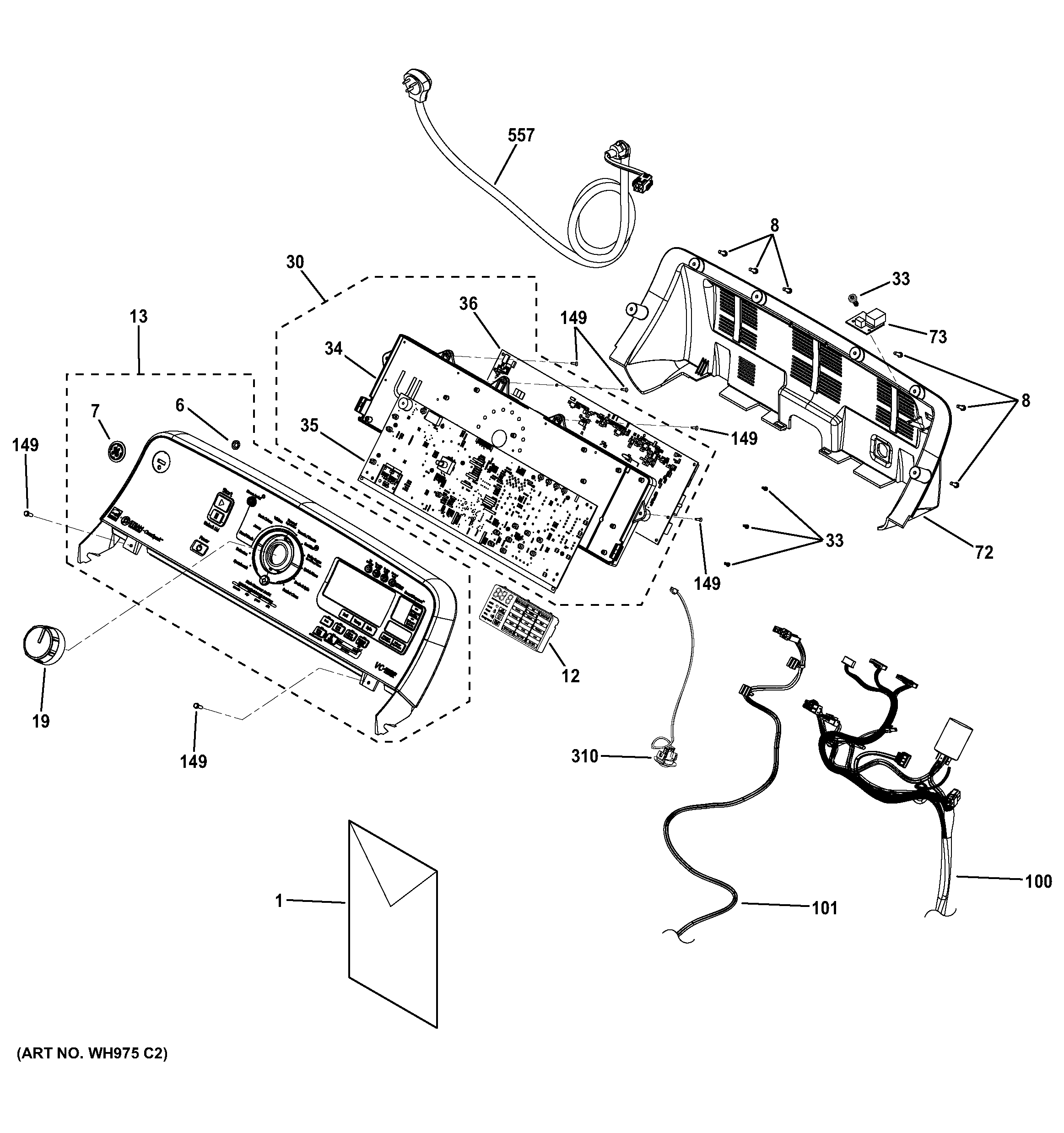 GE GTWN8150D0WS controls & backsplash diagram