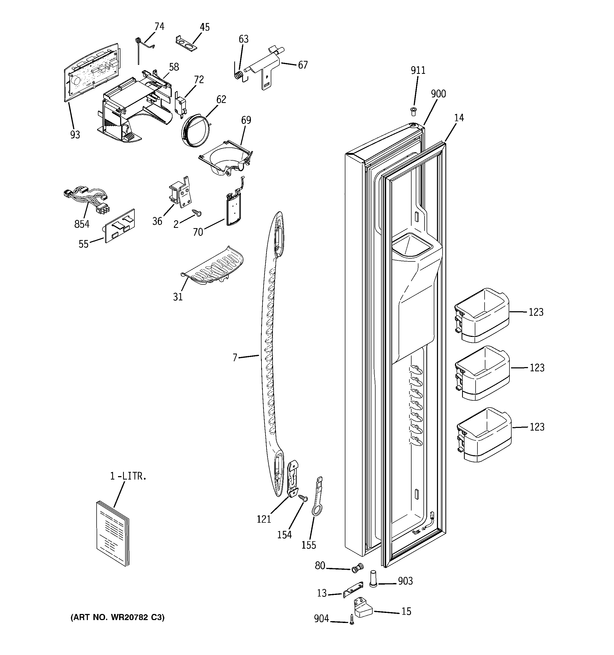 GE PSHF9PGZBCWW freezer door diagram