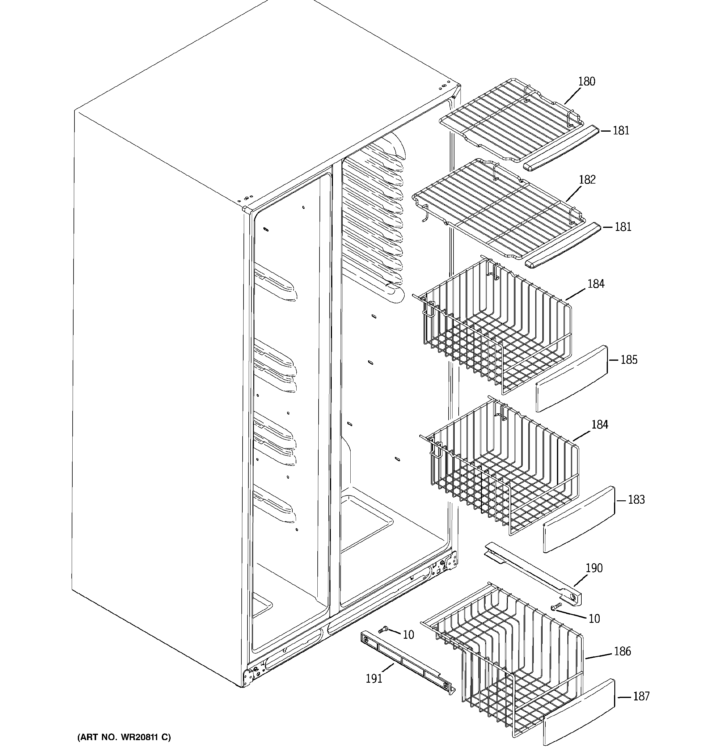 GE PSHF9PGZBCWW freezer shelves diagram
