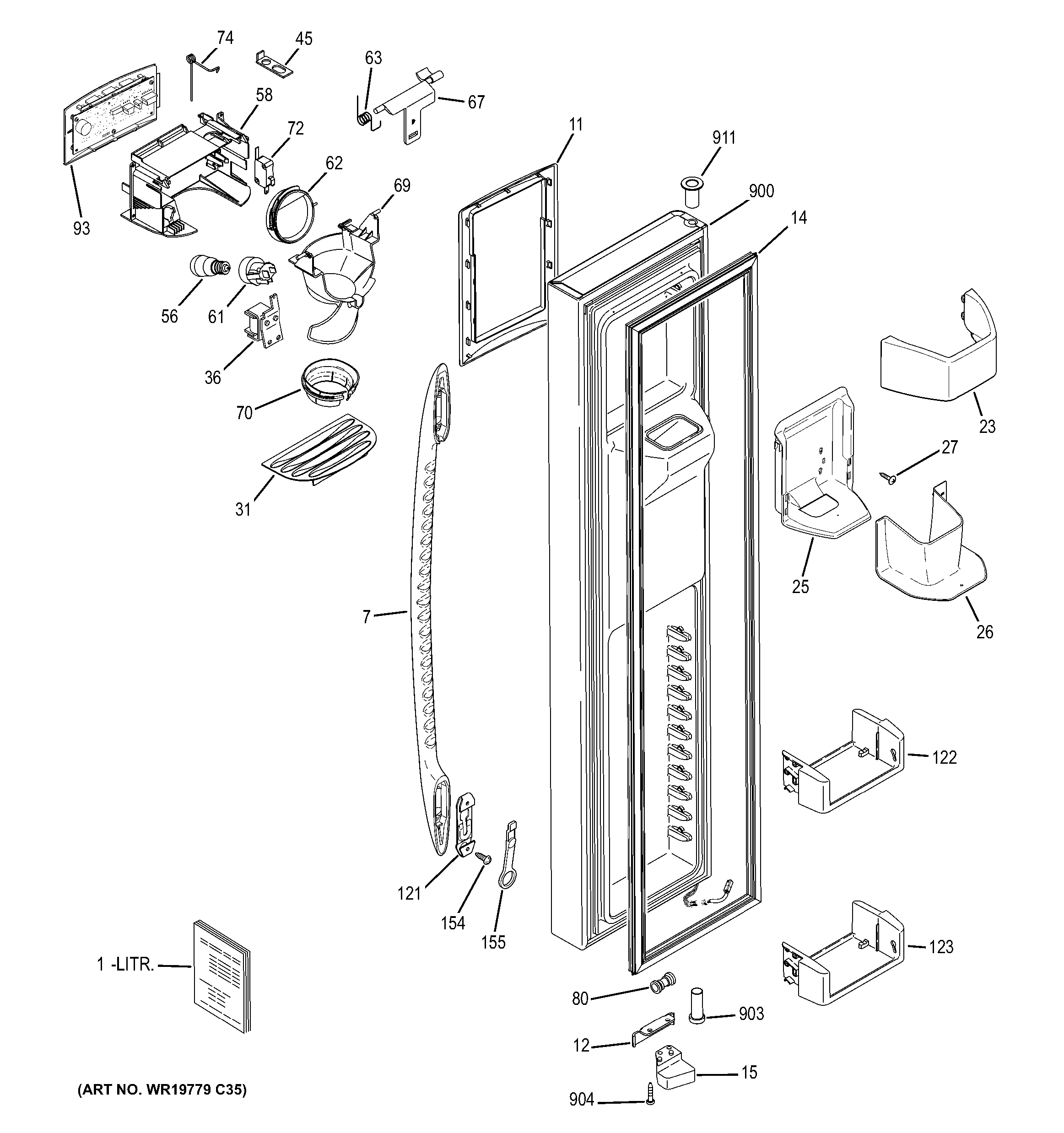 GE PSS26LGSBCC freezer door diagram