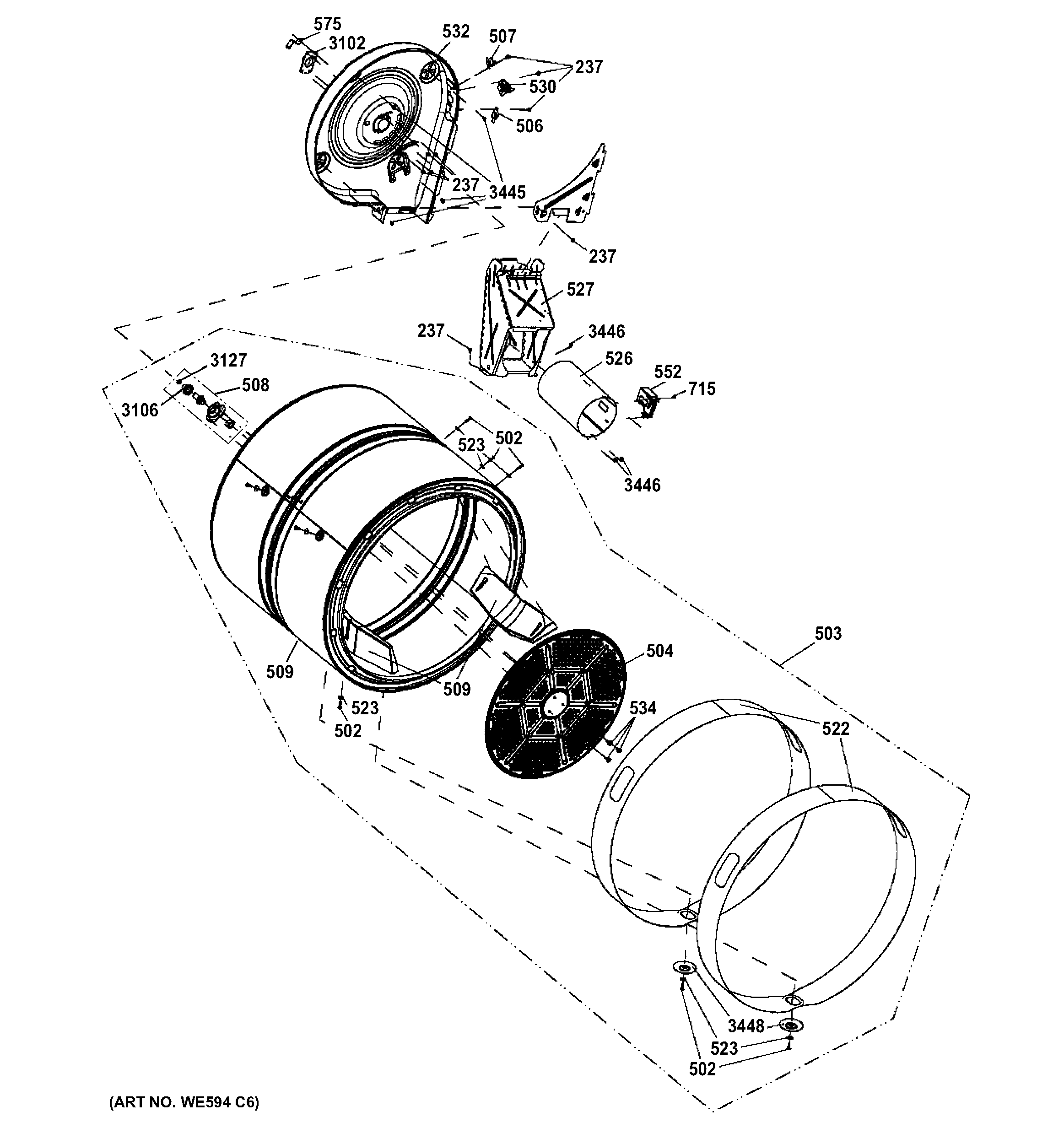 GE GFDN240GL0WW drum diagram
