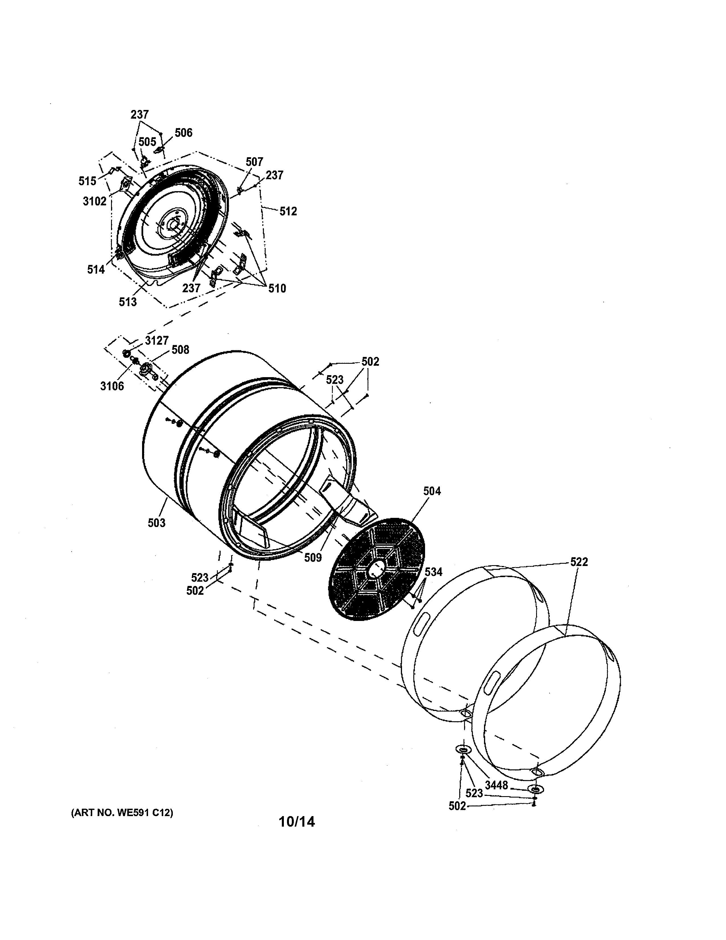 GE GFDS350EL0WW drum diagram
