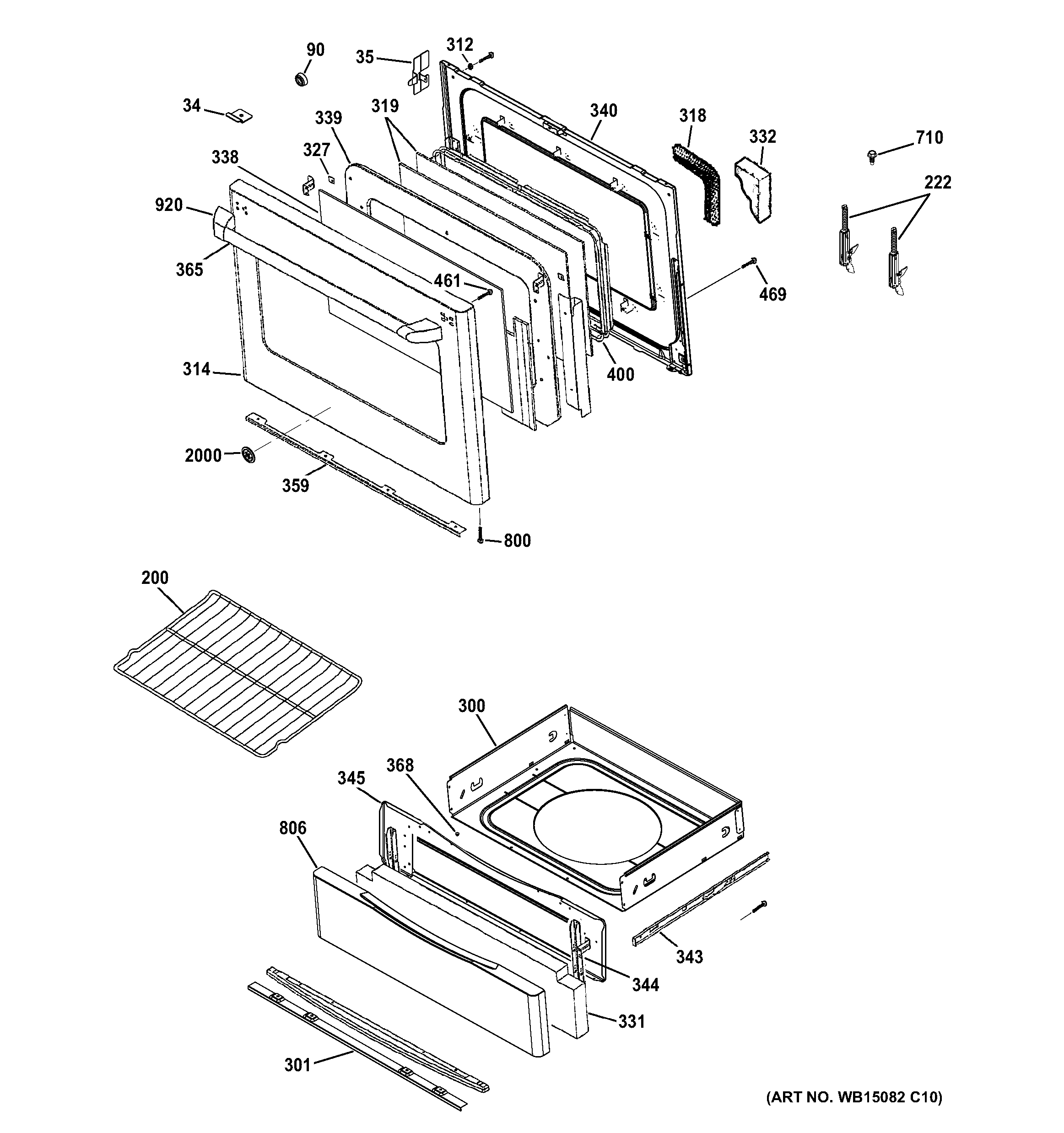 GE CGS975SED3SS door & drawer parts diagram