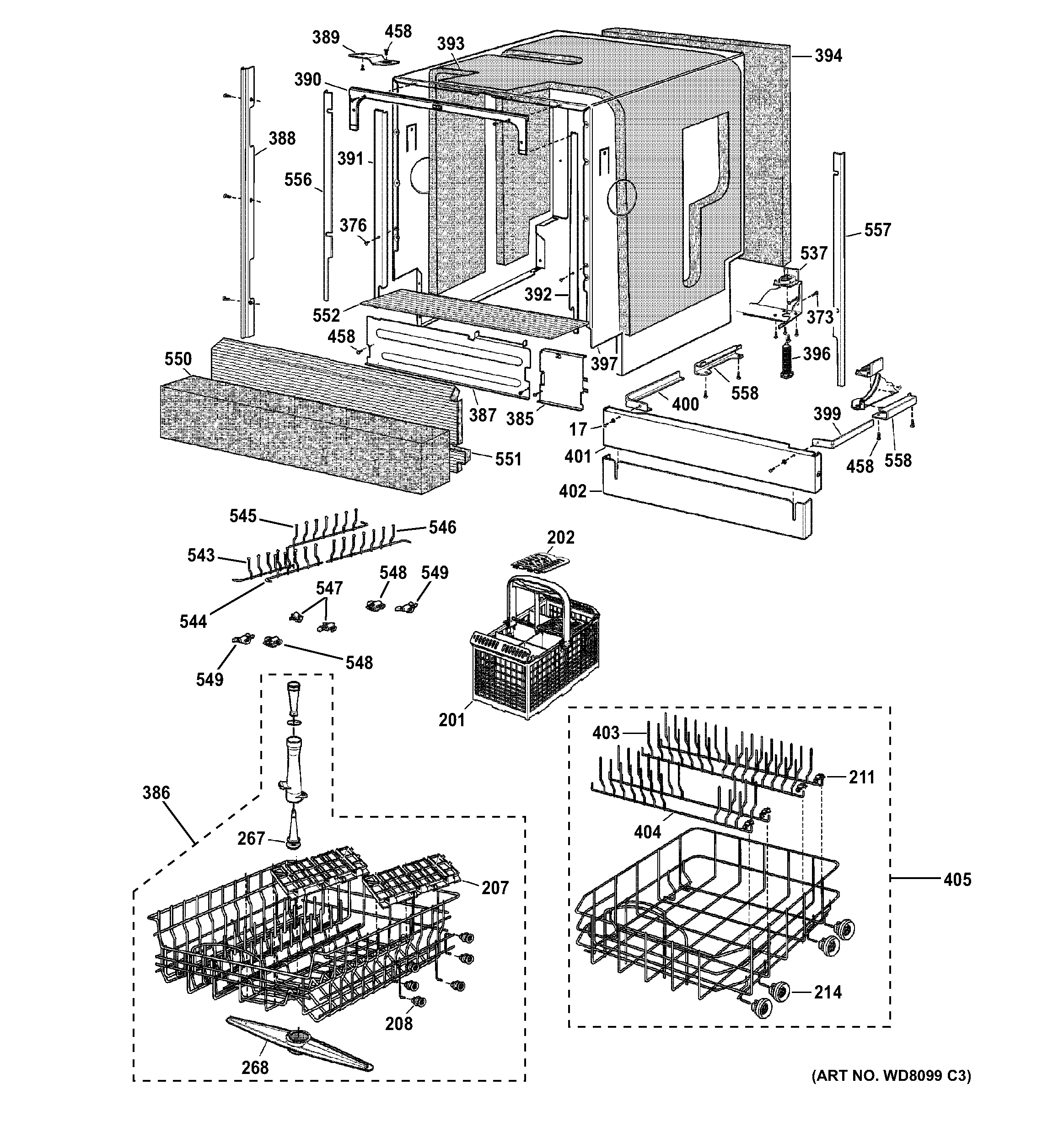 GE ZBD6600G04SS basket & wrap assembly diagram