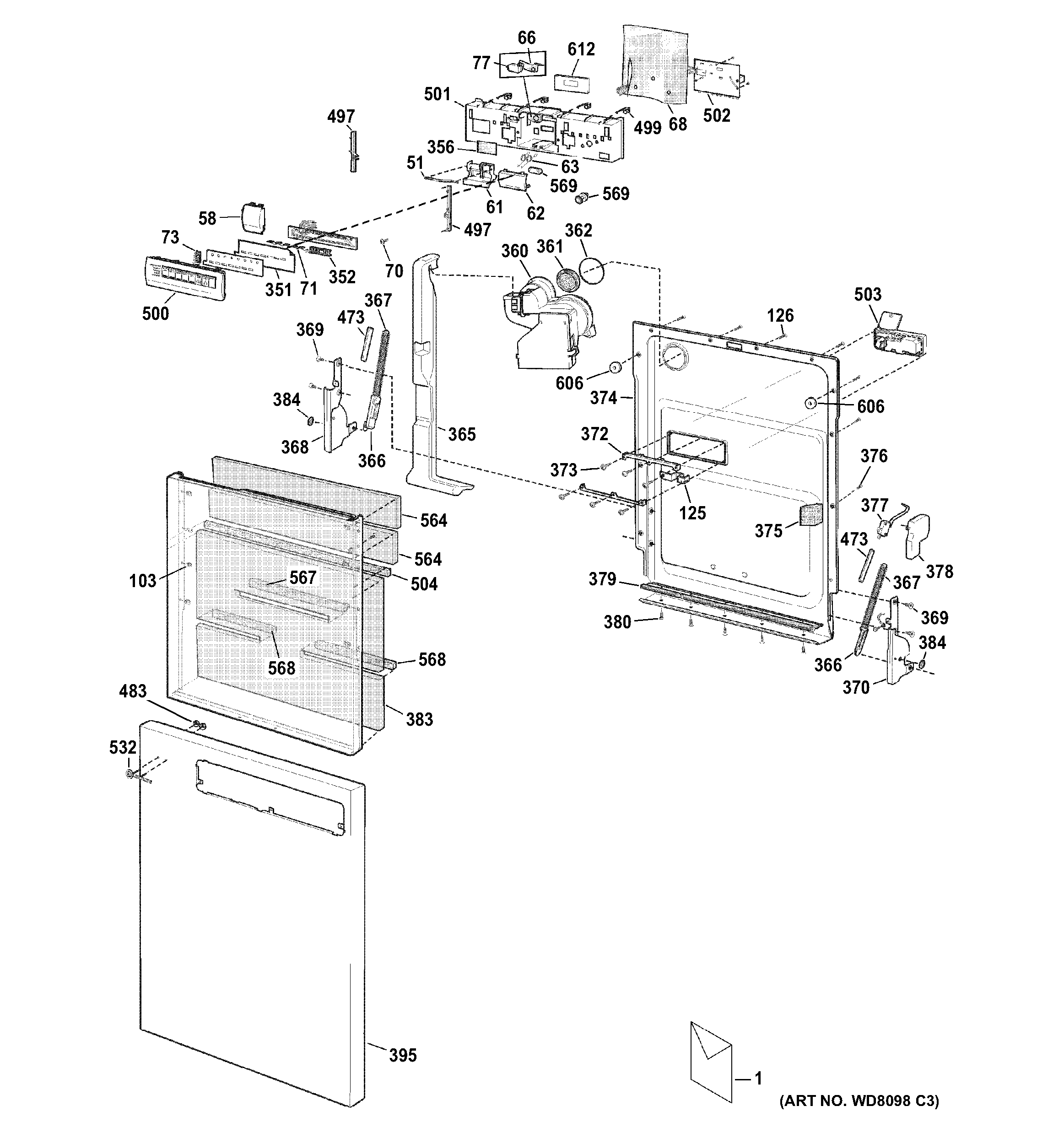 GE ZBD6900G03SS escutcheon & door assembly diagram