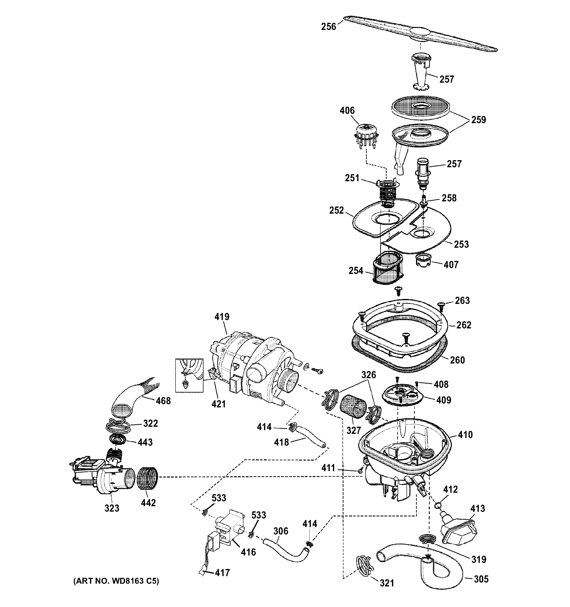 GE ZBD6900G03SS sump assembly diagram