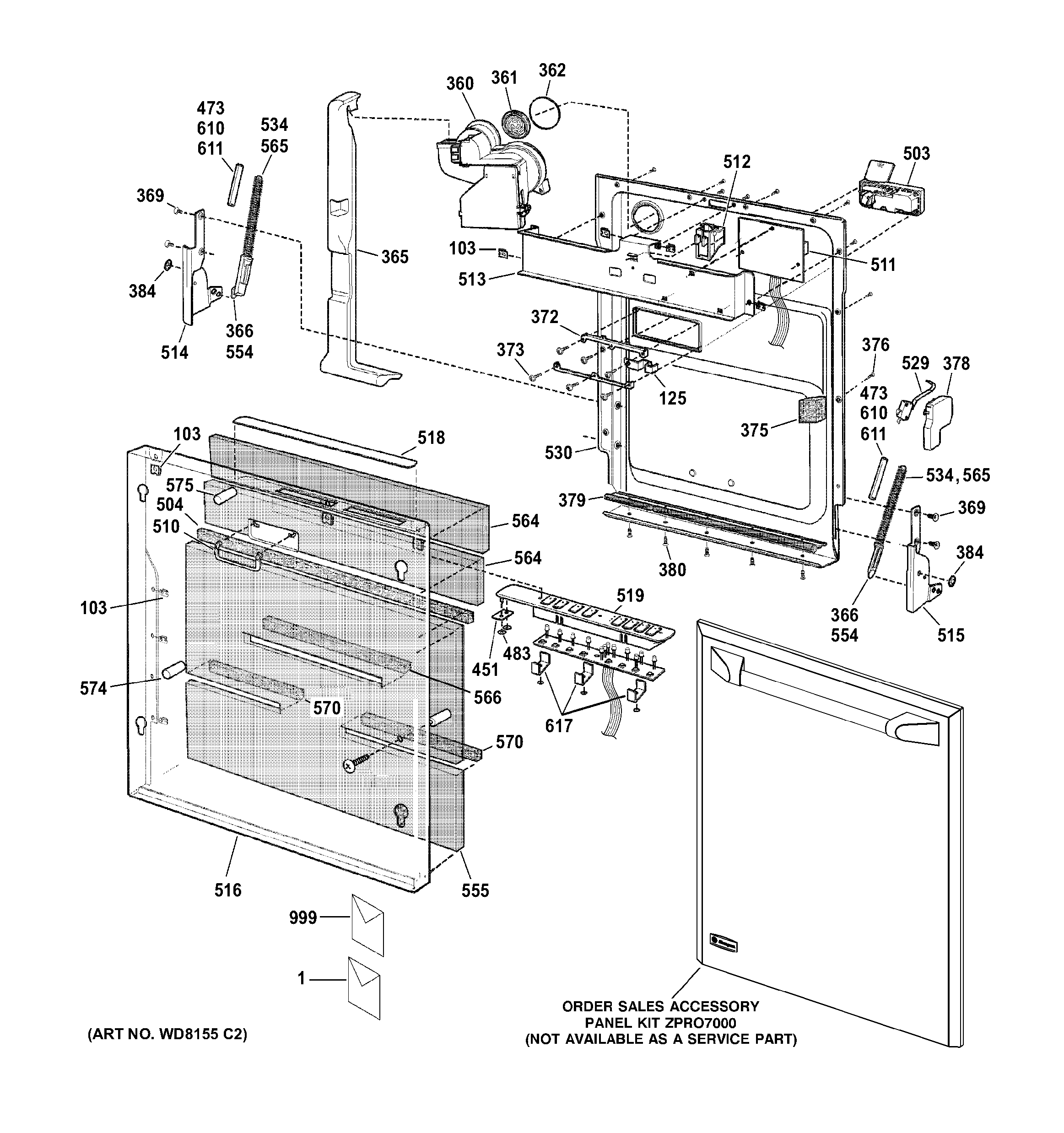 GE ZBD7000G04II escutcheon & door assembly diagram