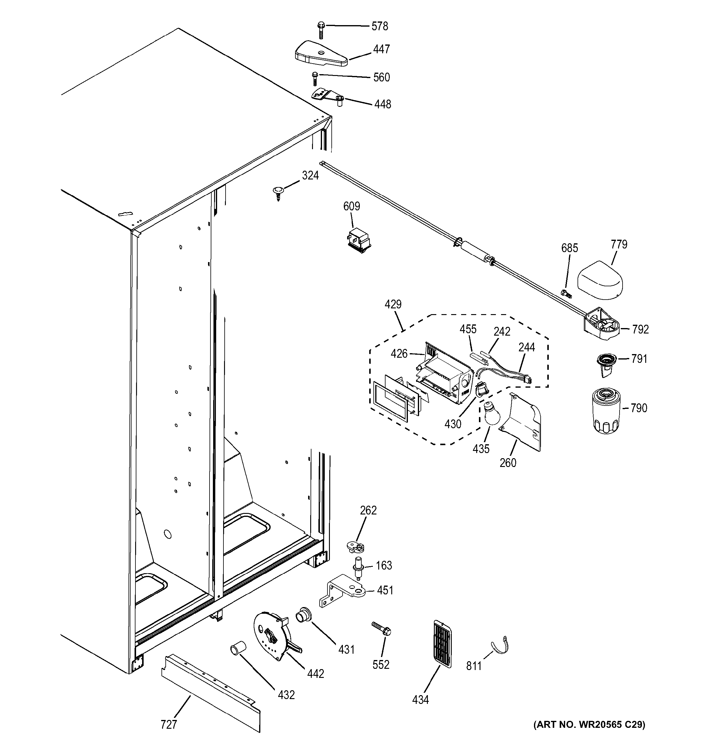 Hotpoint HSS22GFTGWW fresh food section diagram
