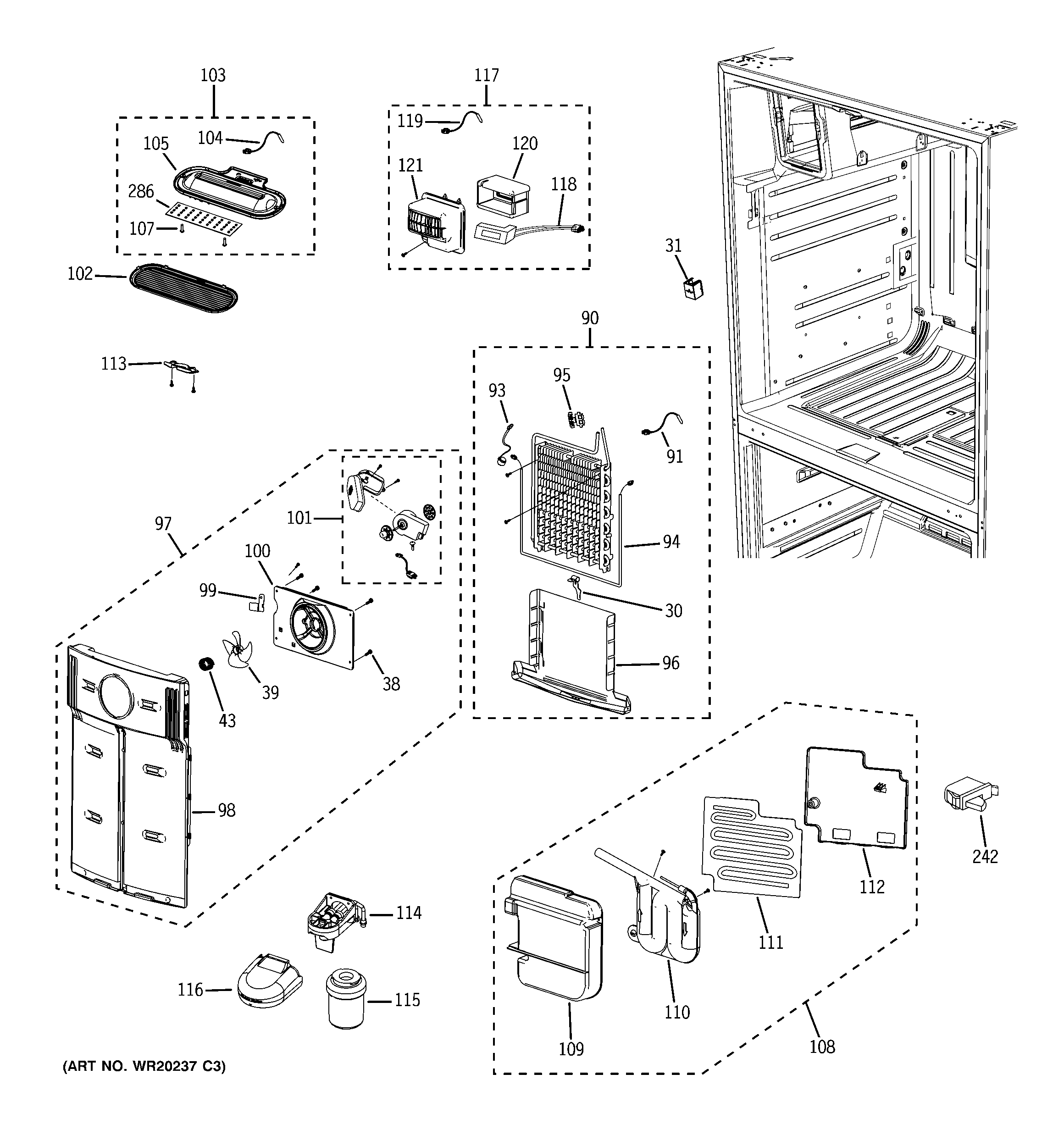 GE PFSF6PKWBWW fresh food section diagram