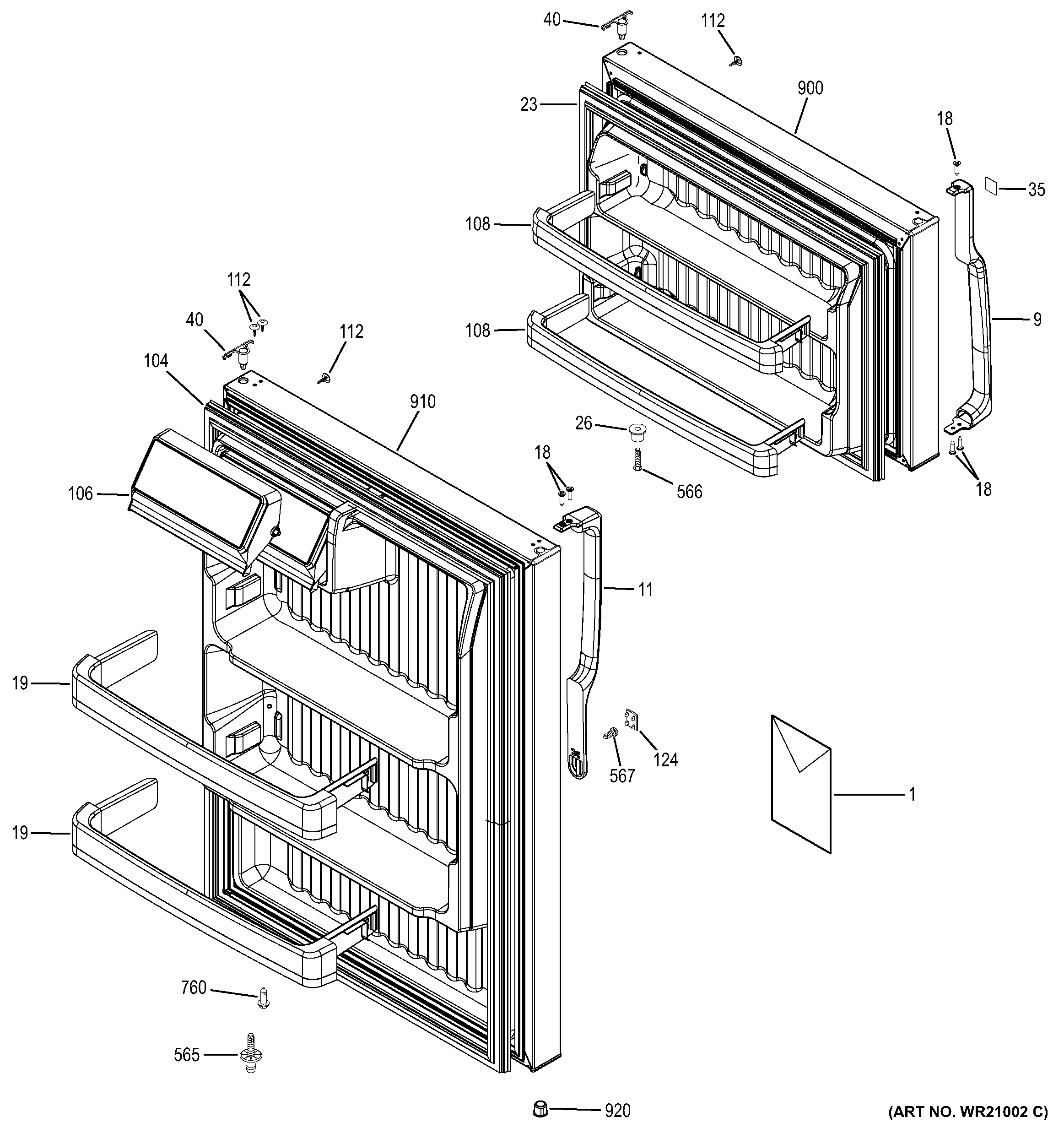 GE GTH16DBEDRBB doors diagram