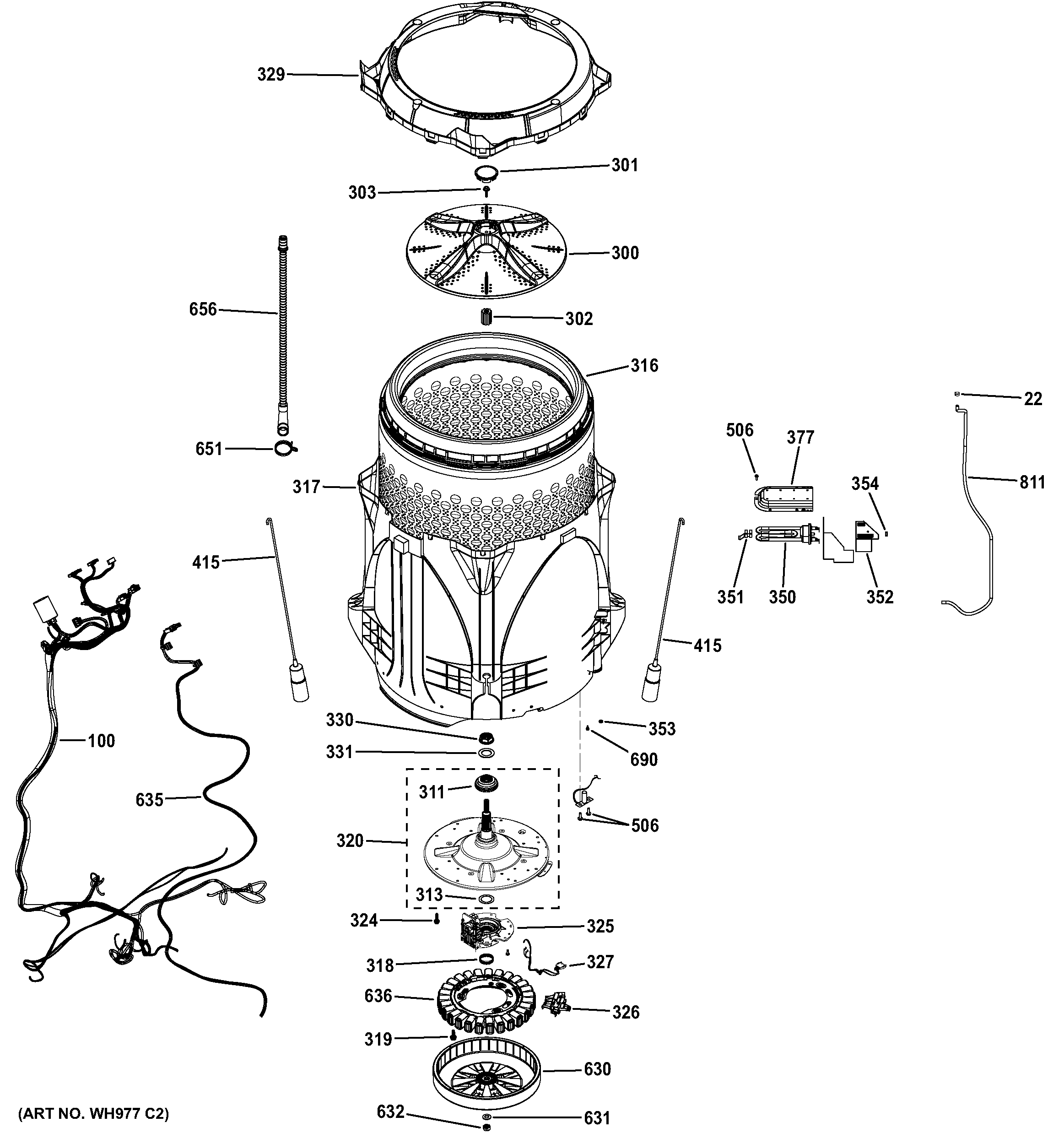 GE GTWS8455D0MC tub & motor diagram
