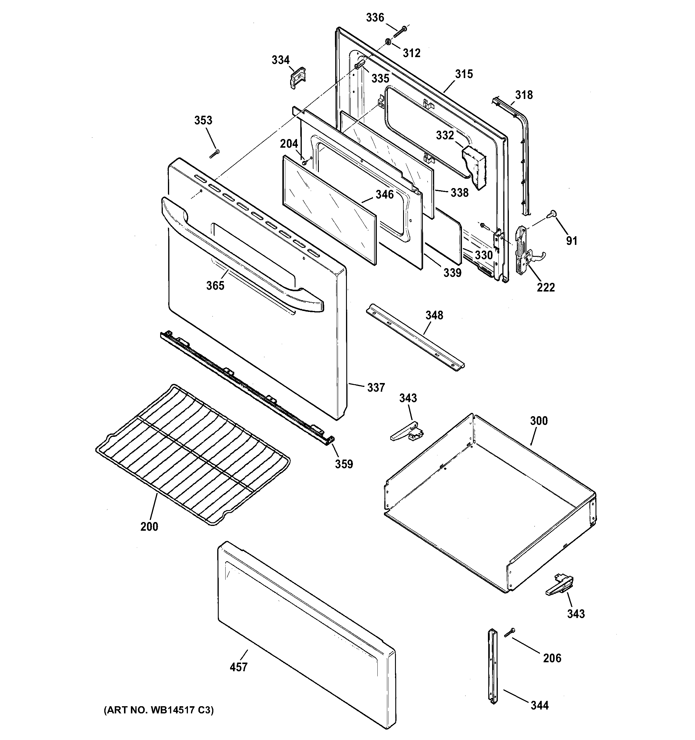 Hotpoint RB526DP2WW door & drawer parts diagram