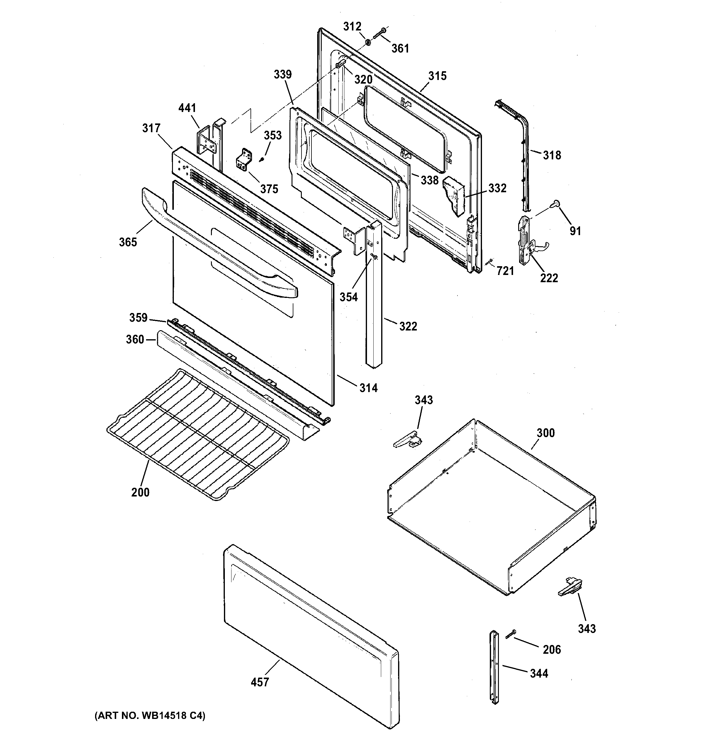 Hotpoint RB536DP2WW door & drawer parts diagram