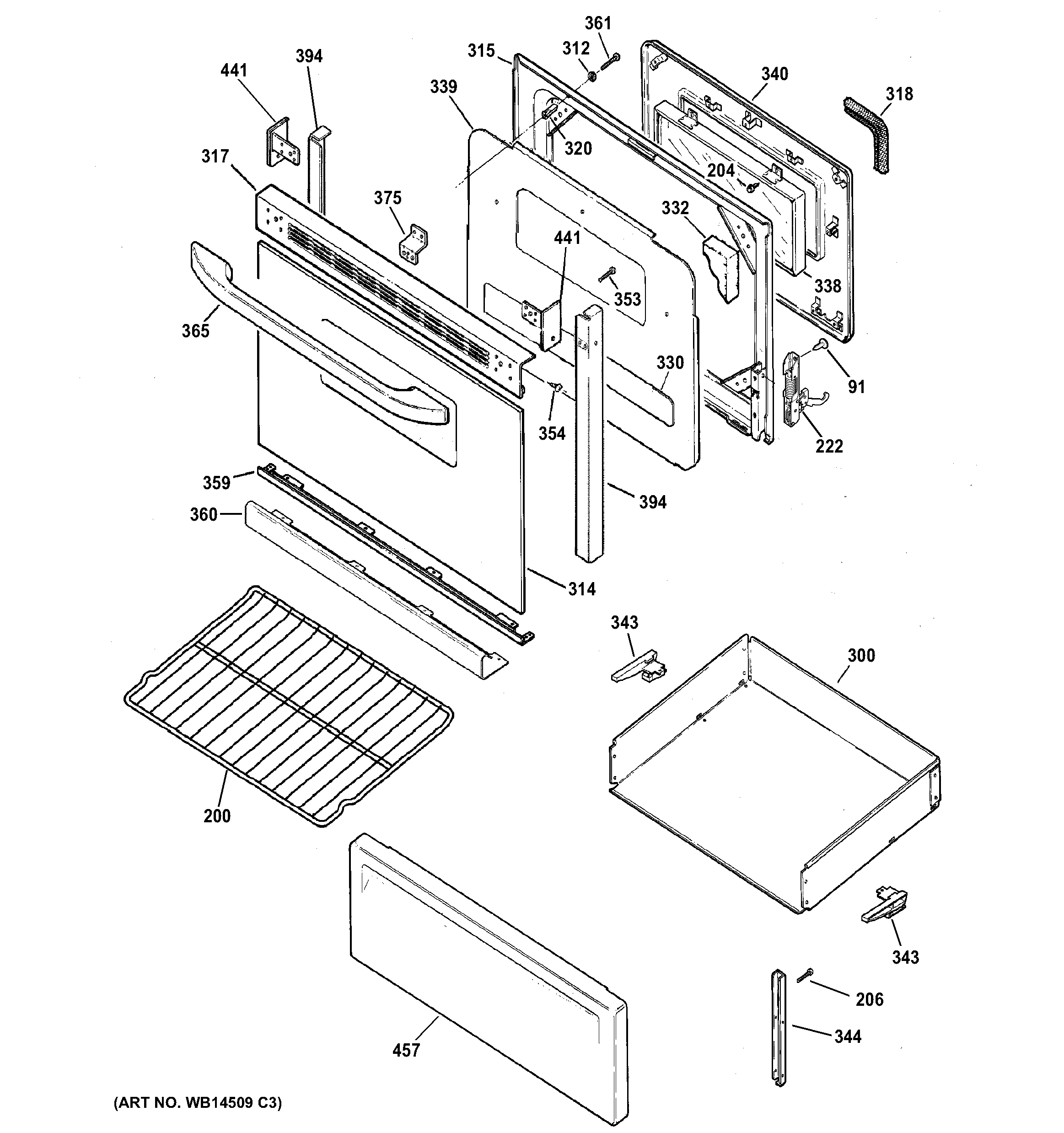 Hotpoint RB758DP2WW door & drawer parts diagram