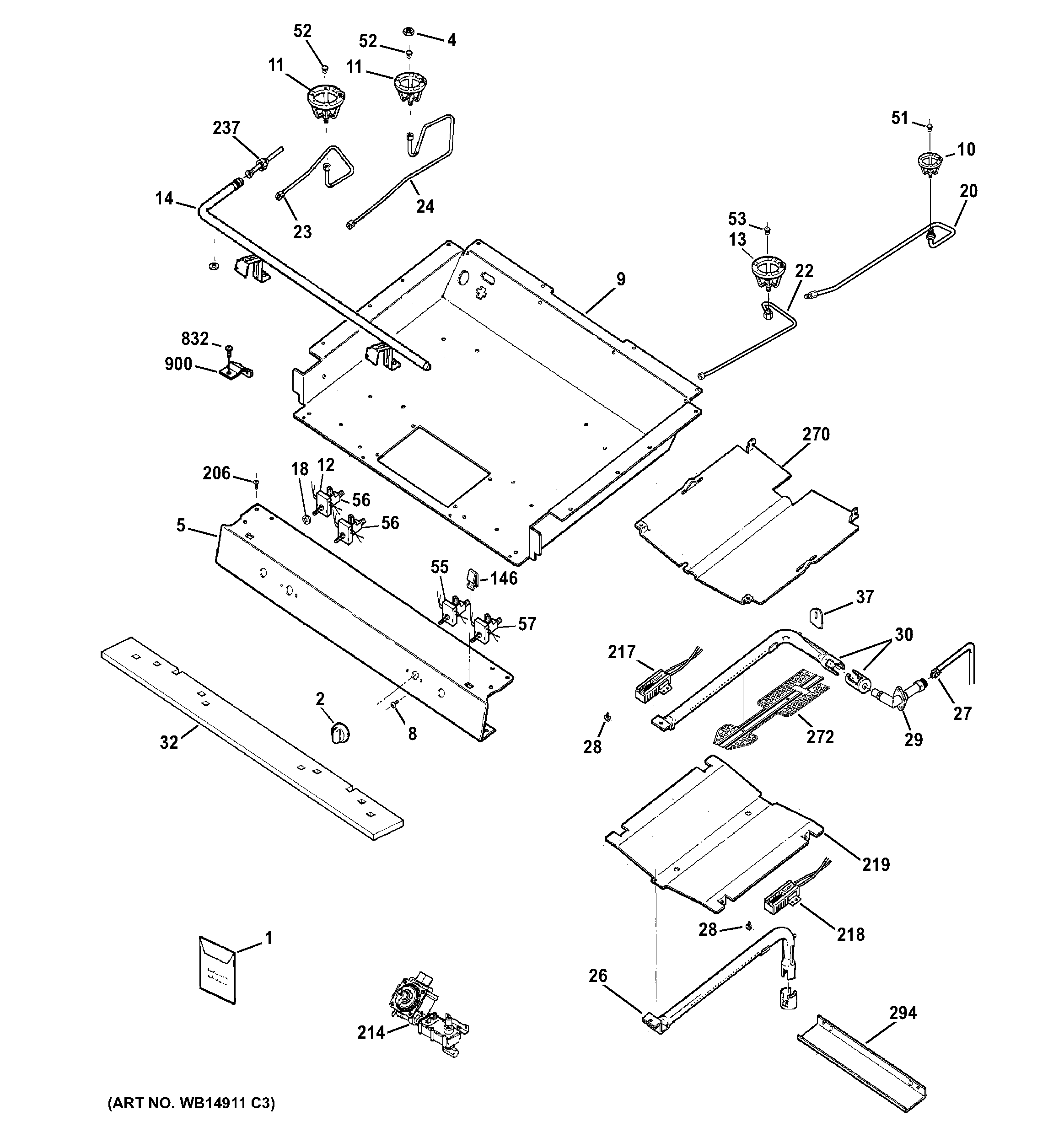 Hotpoint RGB790DET2BB gas & burner parts diagram