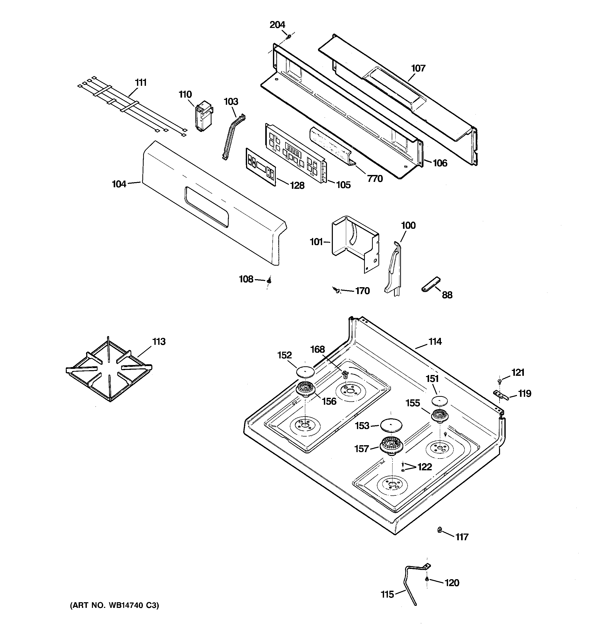 Hotpoint RGB790DET2BB control panel & cooktop diagram