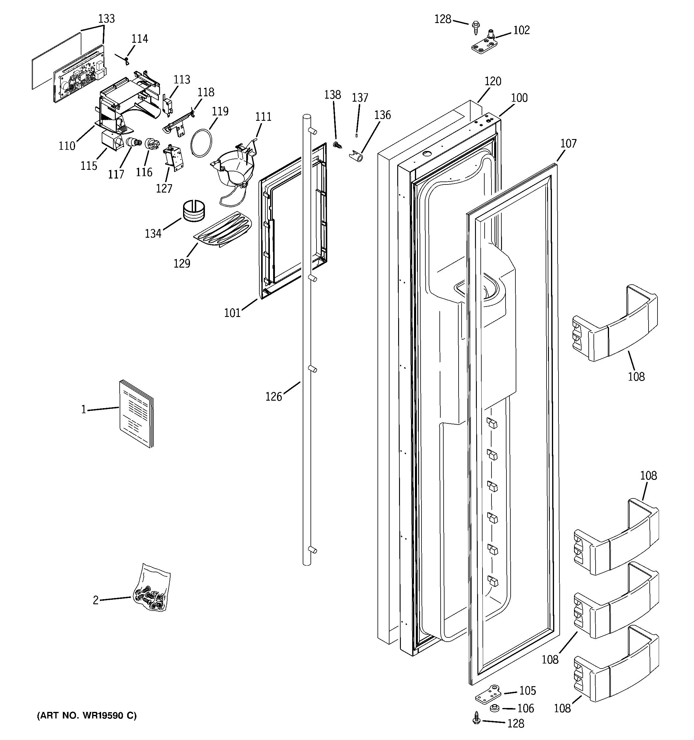 GE ZISS360DRASS freezer door diagram