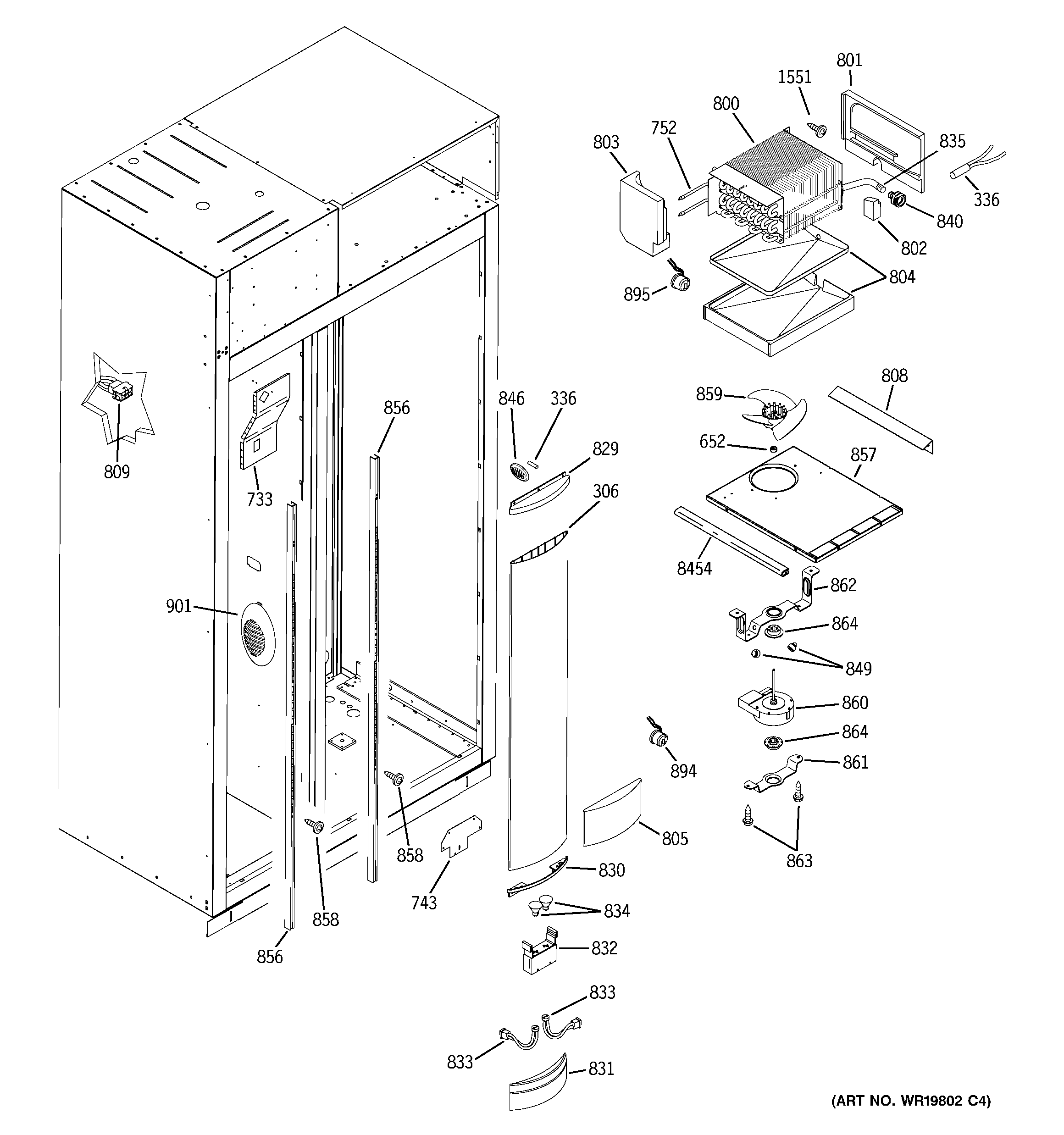 GE ZISS360DRASS freezer section diagram