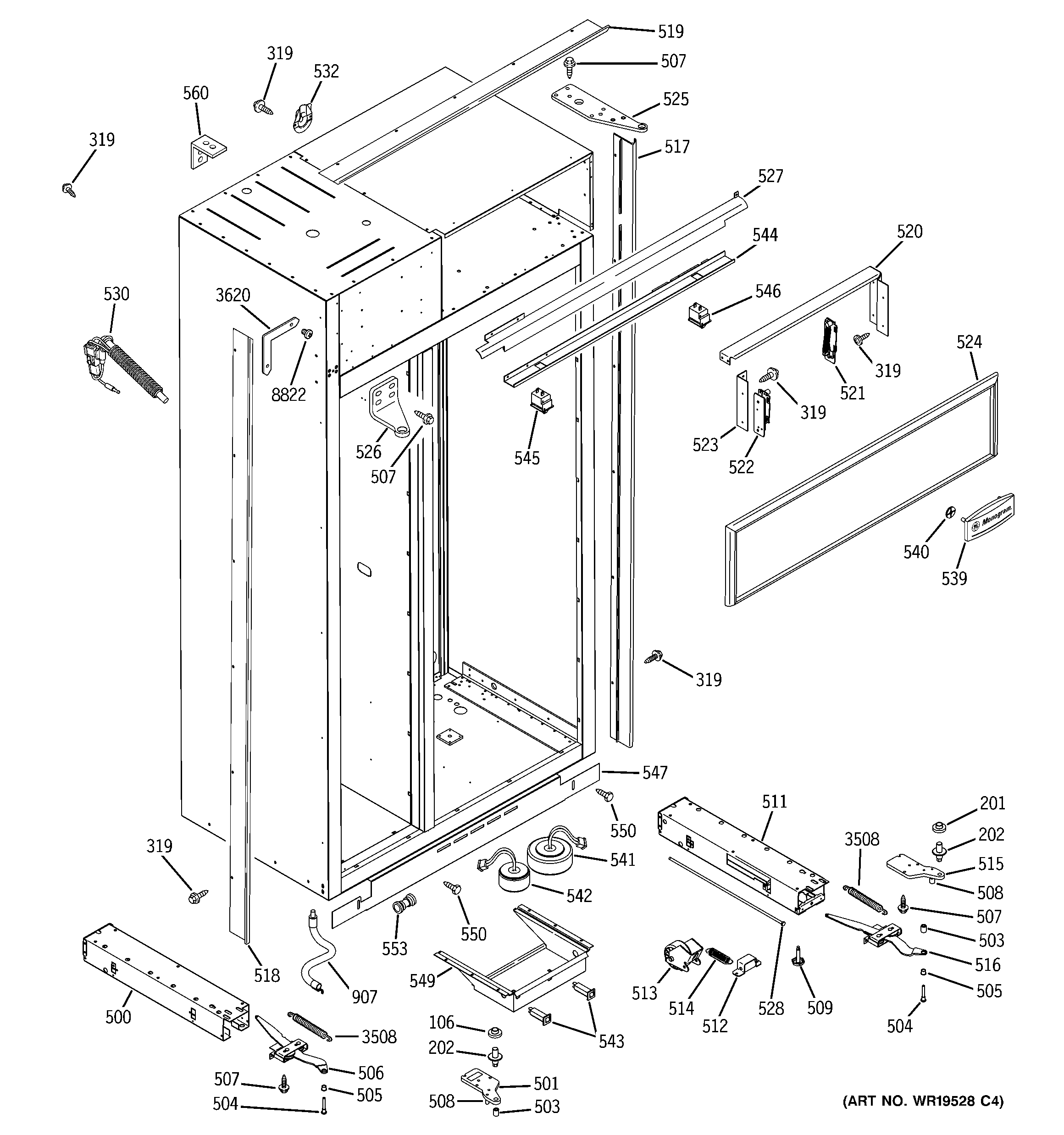 GE ZISS360DRBSS case parts diagram