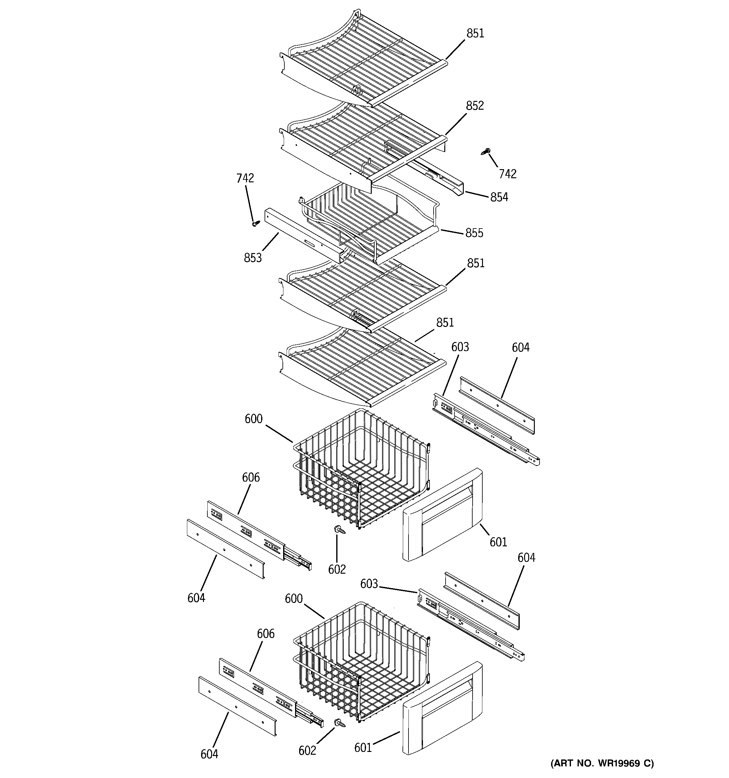 GE ZISS360DRHSS freezer shelves diagram