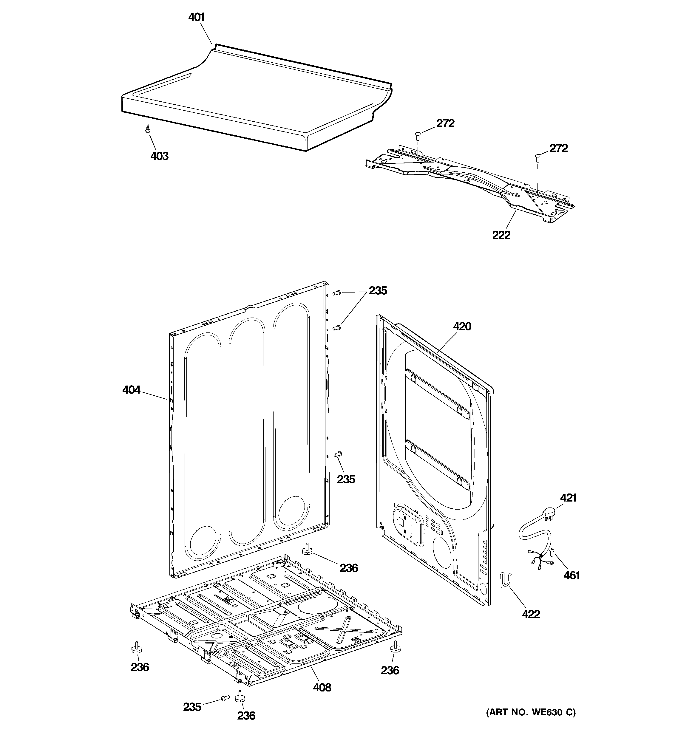 GE GTDP450GD1WS cabinet & top panel diagram