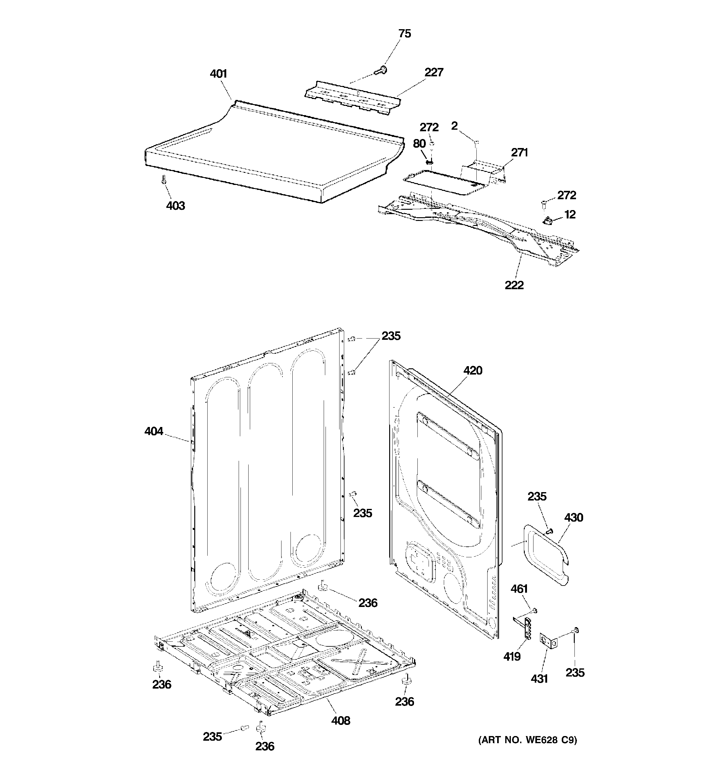 GE GTDP220EF0WW cabinet diagram