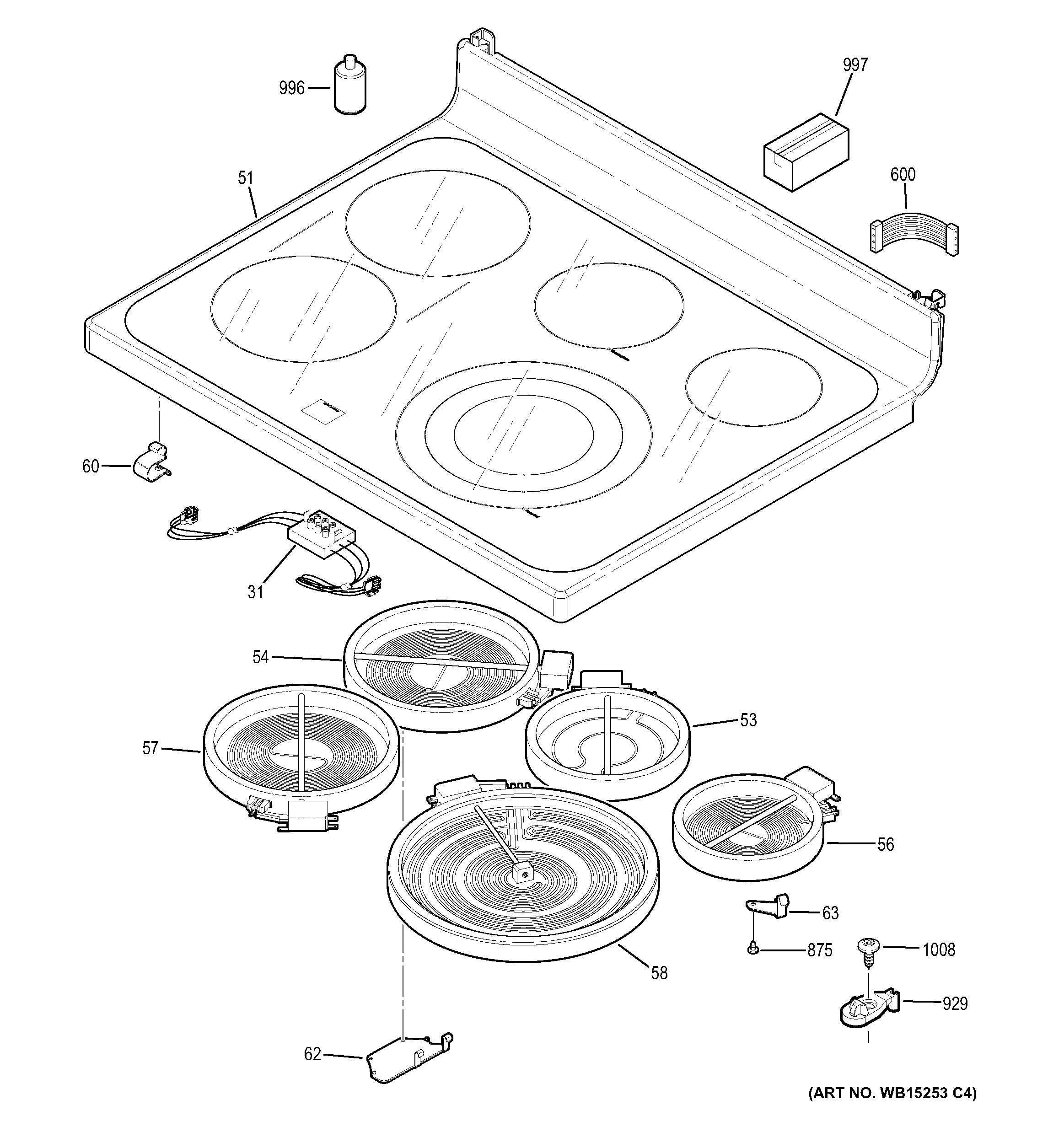 GE PB930TH1WW cooktop diagram