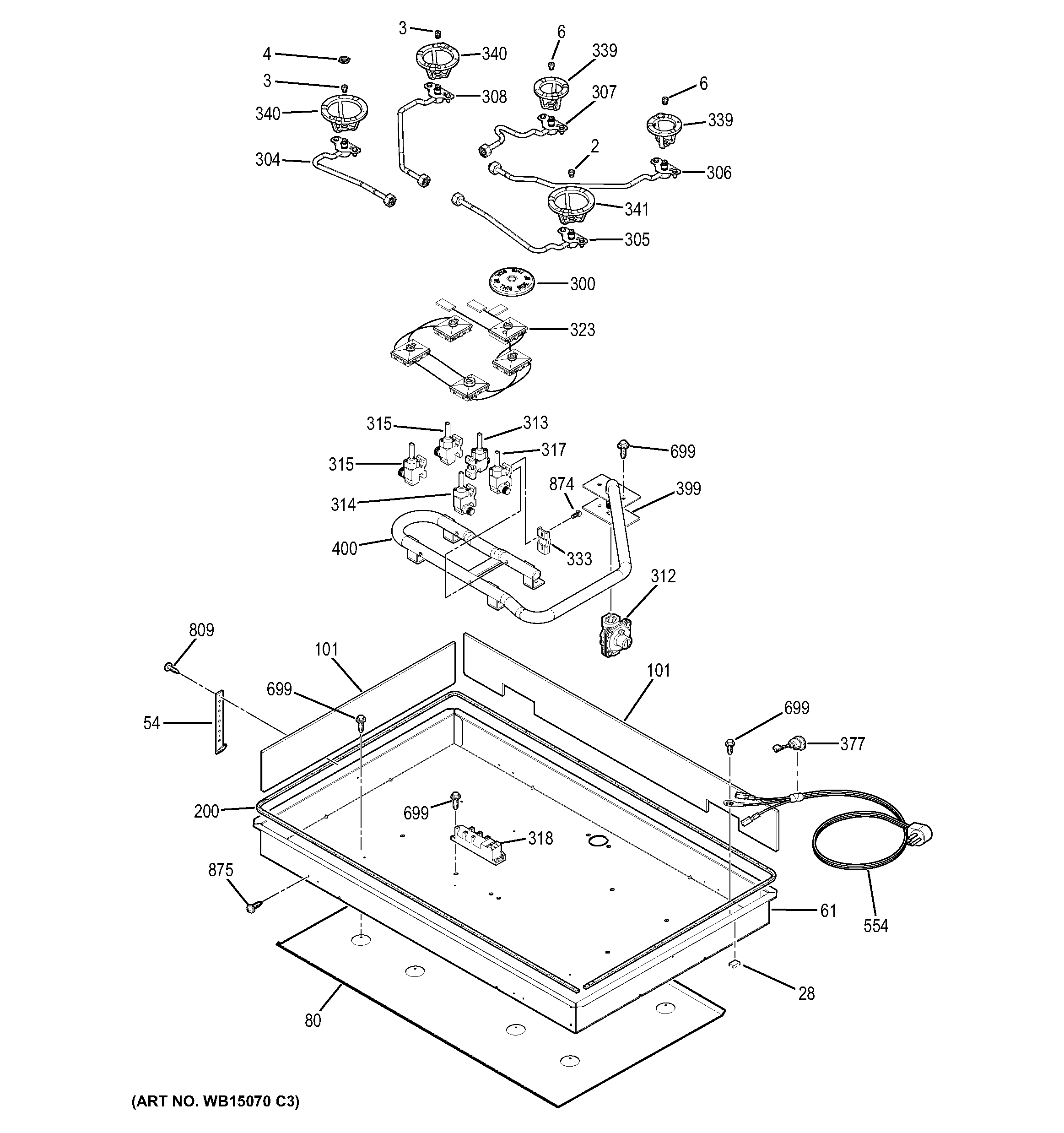 GE JGP633DET2WW gas & burner parts diagram