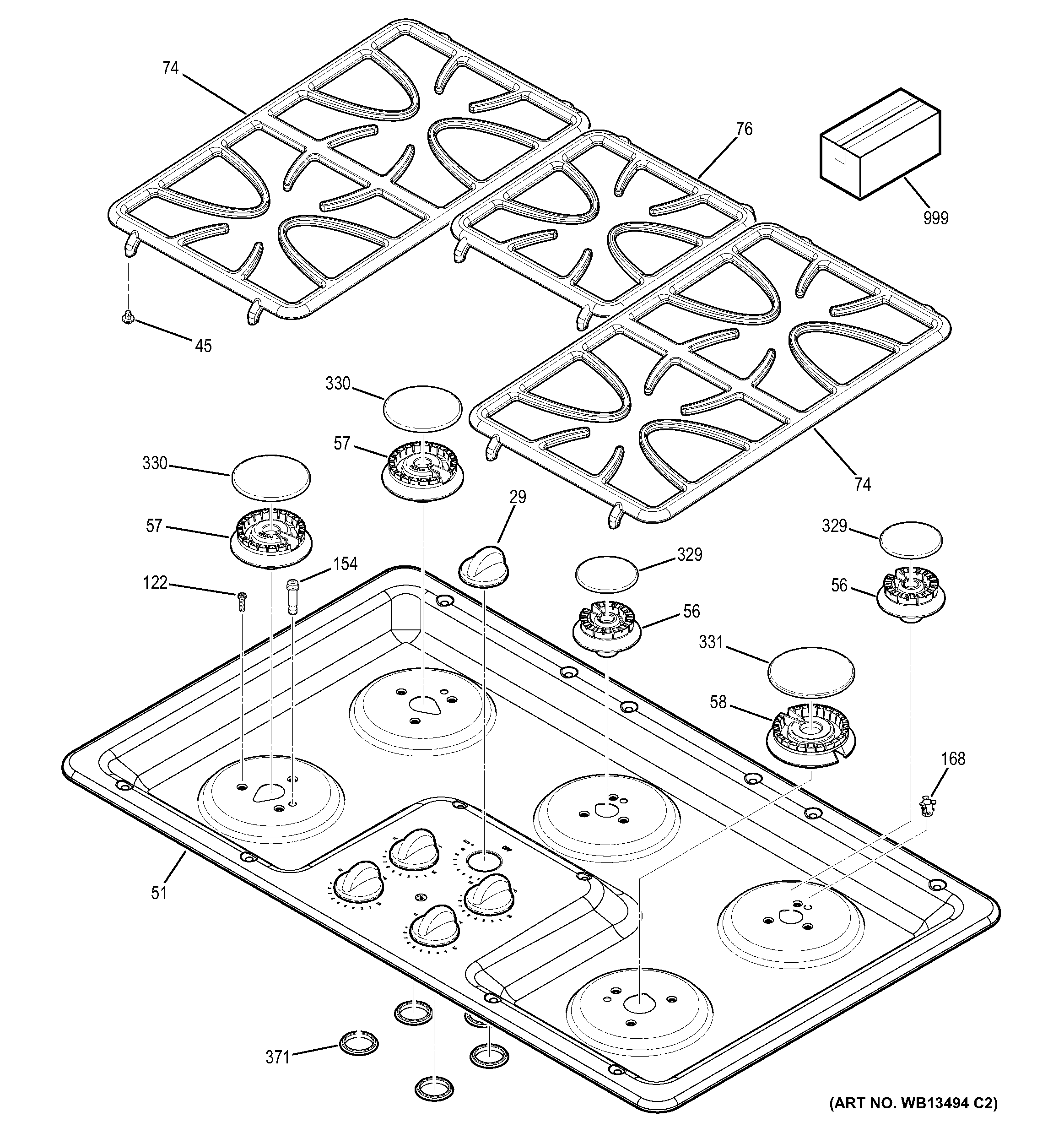 GE JGP633SET2SS control panel & cooktop diagram