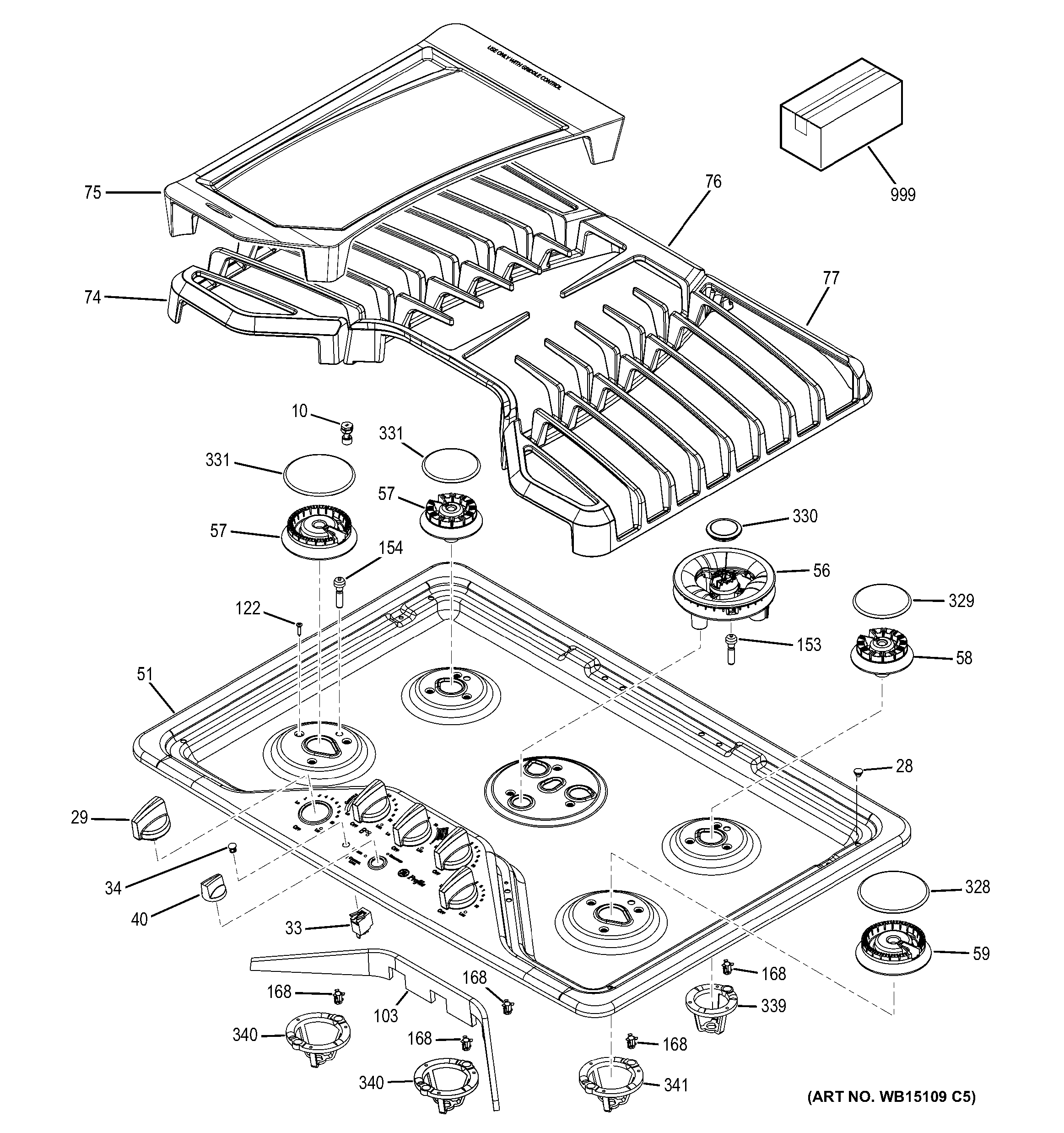 GE PGP986SET2SS control panel & cooktop diagram
