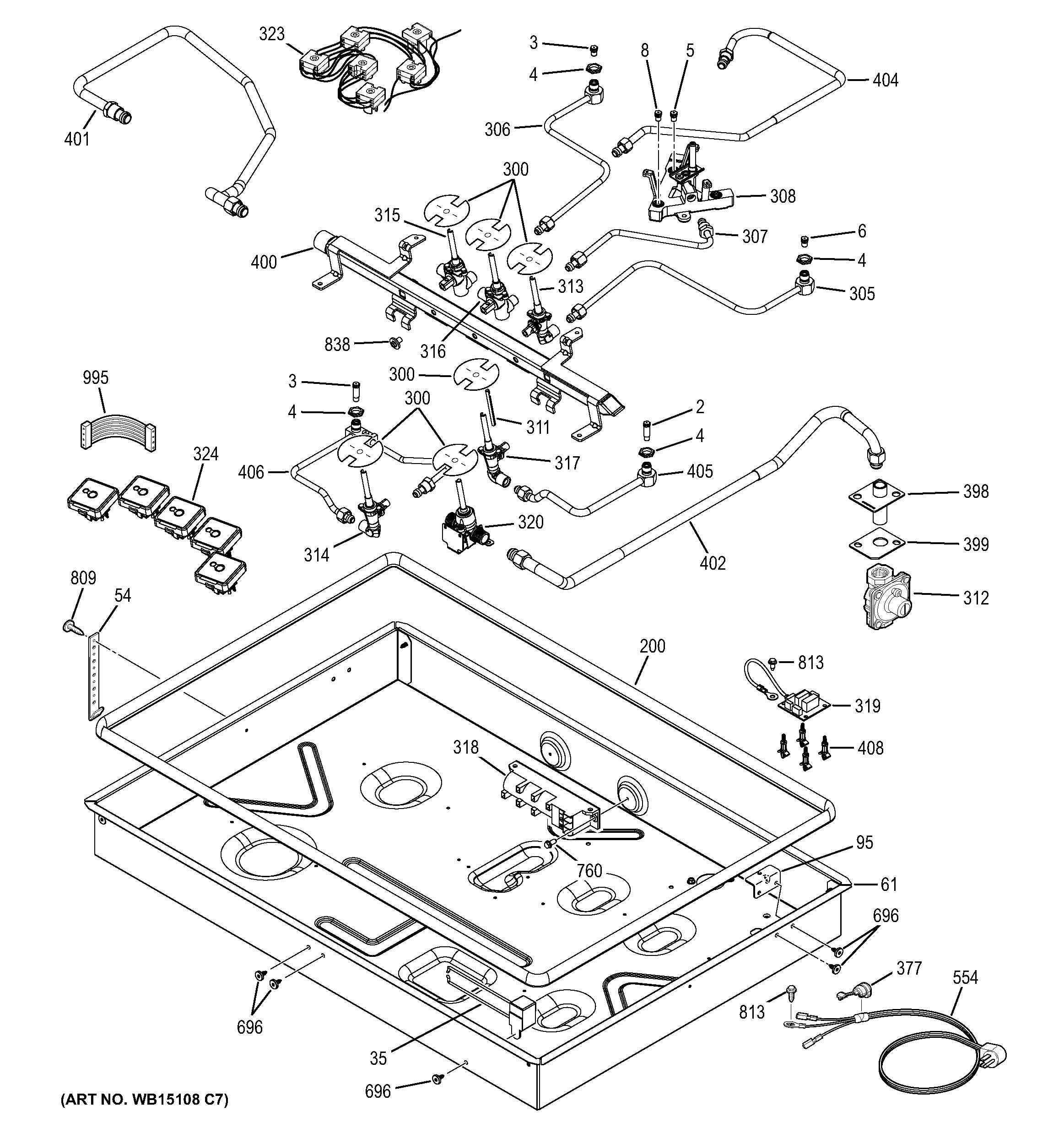 GE PGP986SET2SS gas & burner parts diagram