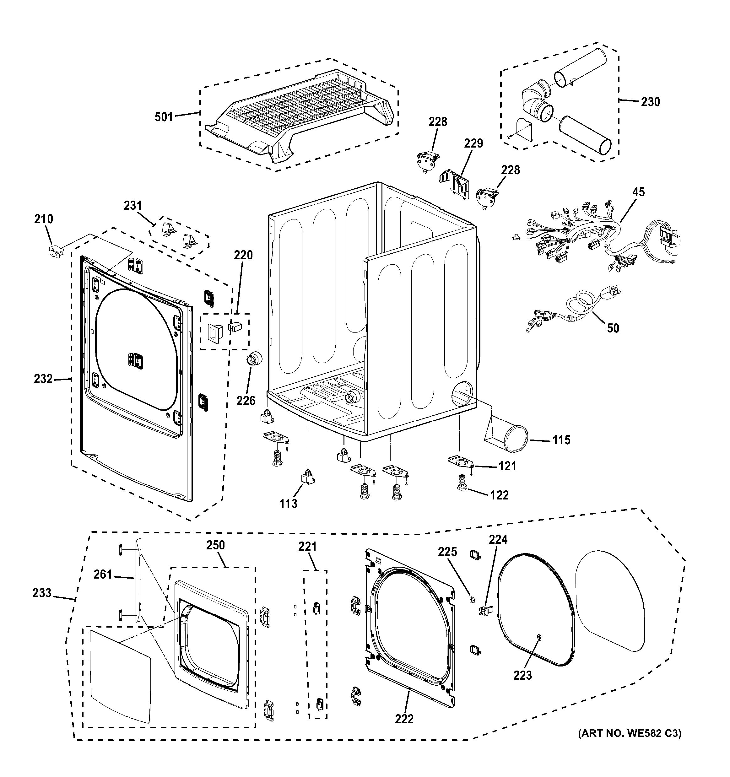 GE PTDS855GM0MS cabinet, front panel & door diagram
