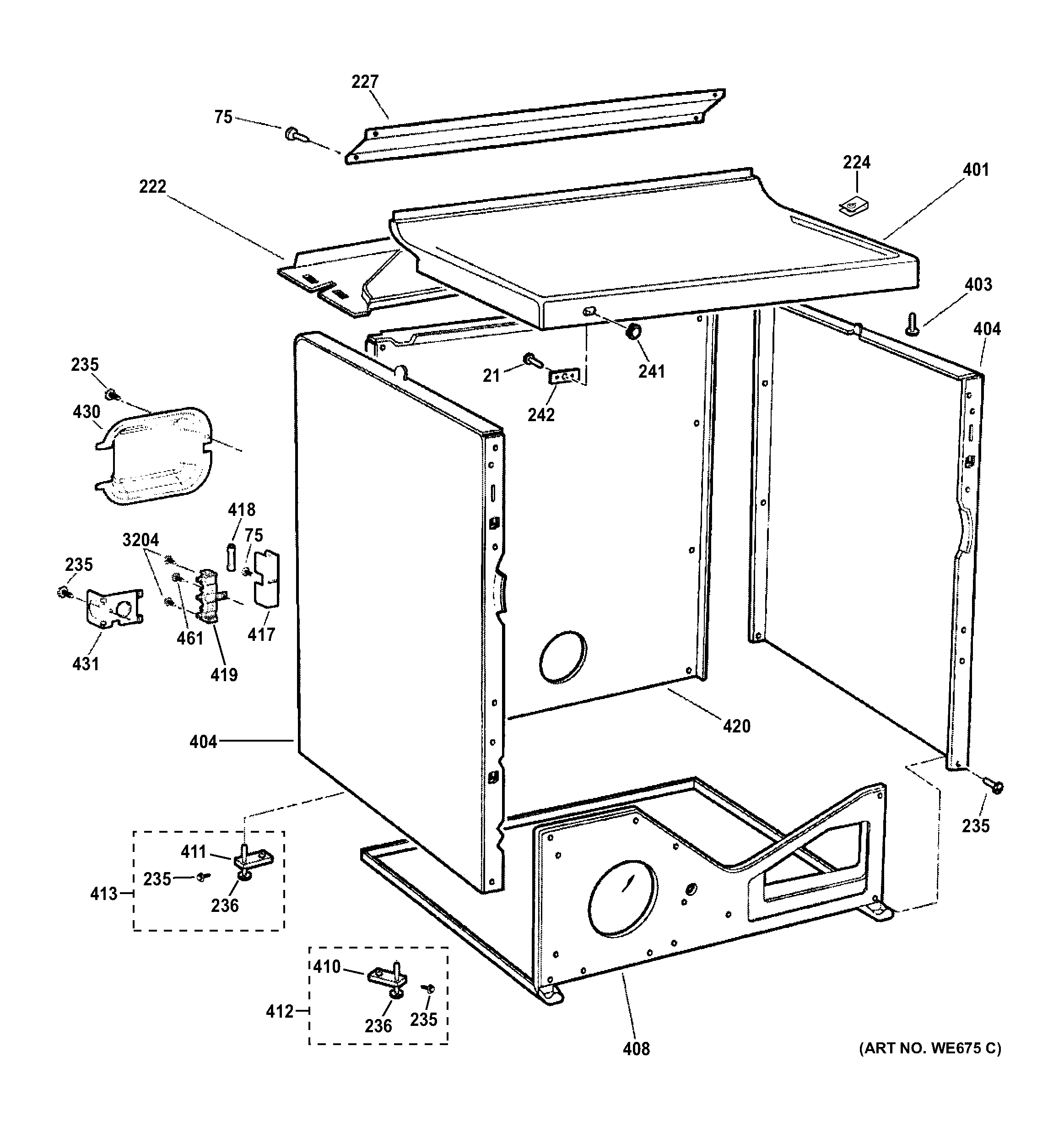 GE DMCD330EJ4WC cabinet & top panel diagram