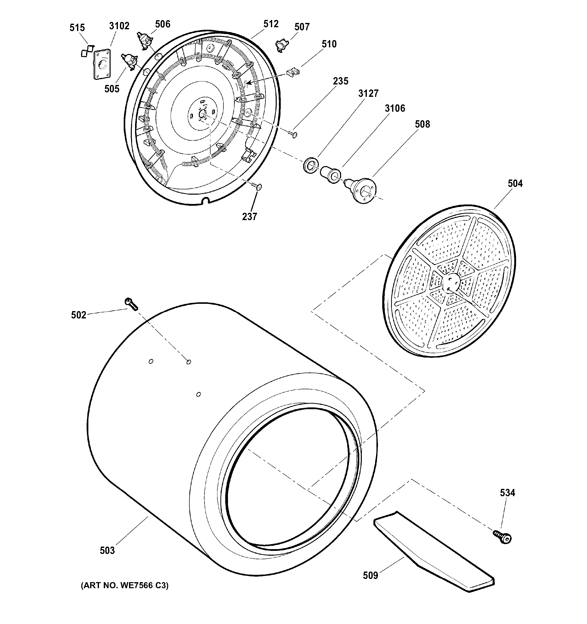 GE DMCD330EJ4WC drum diagram