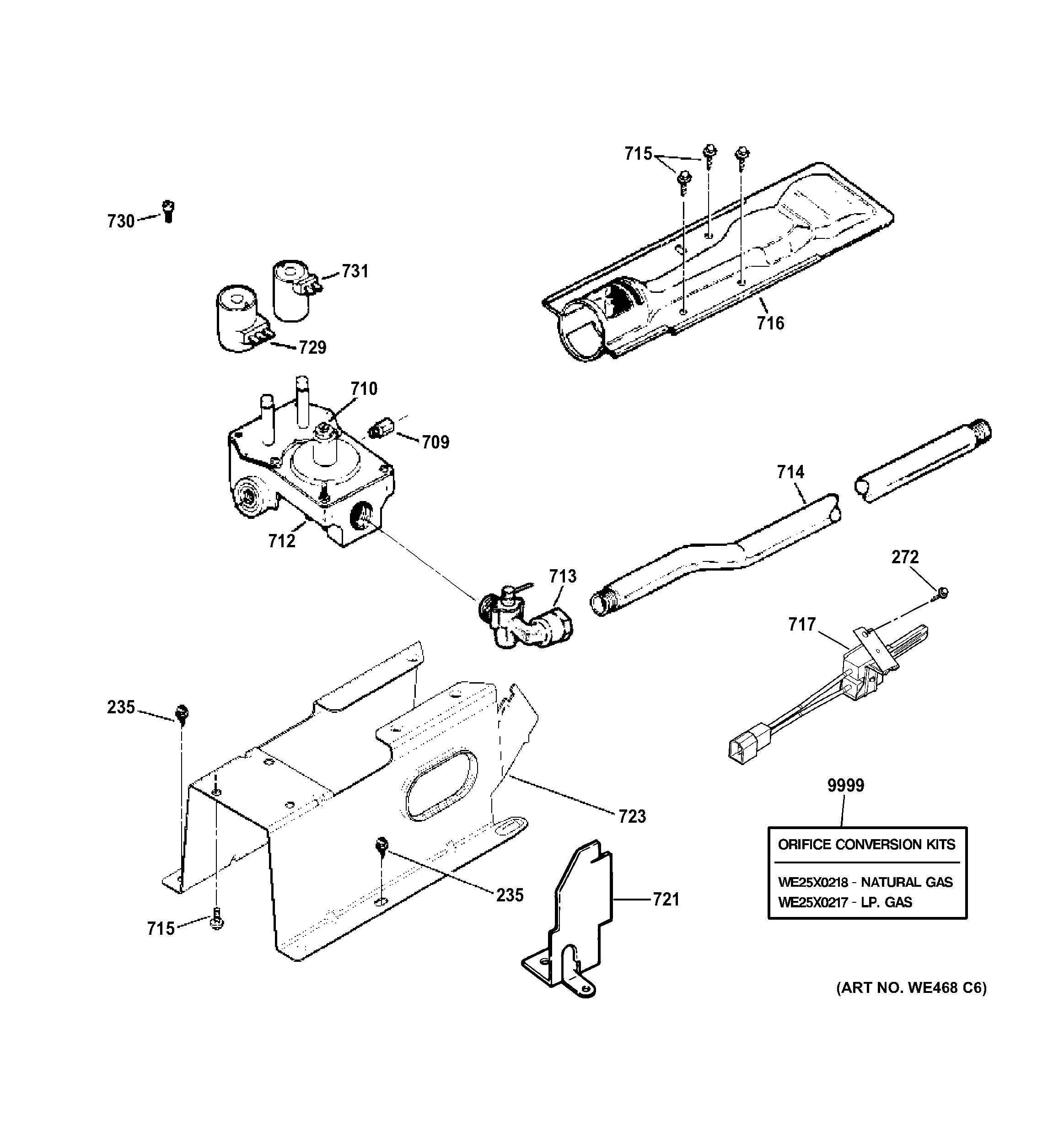GE DMCD330GJ3WC gas valve & burner assembly diagram