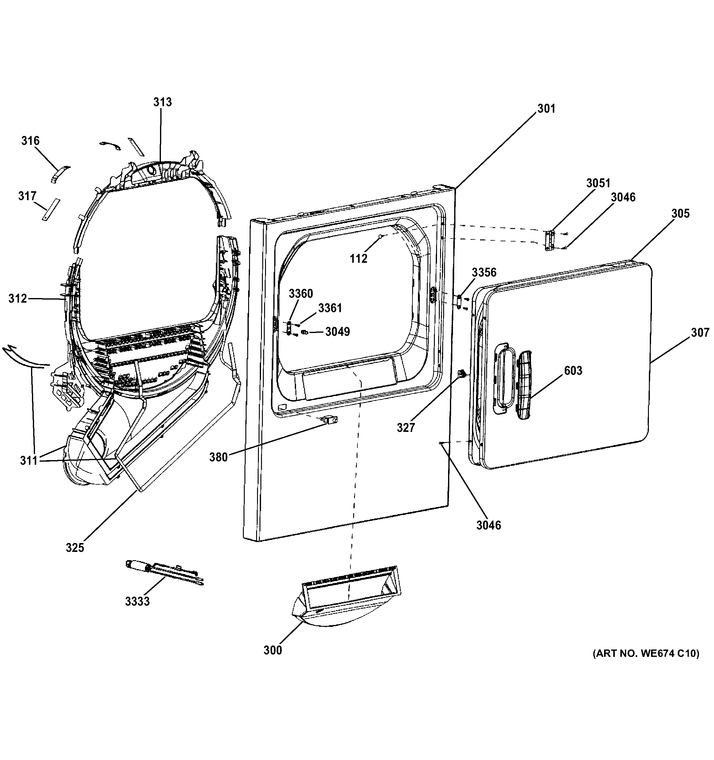 GE DNCD450EGCWC front panel & door diagram