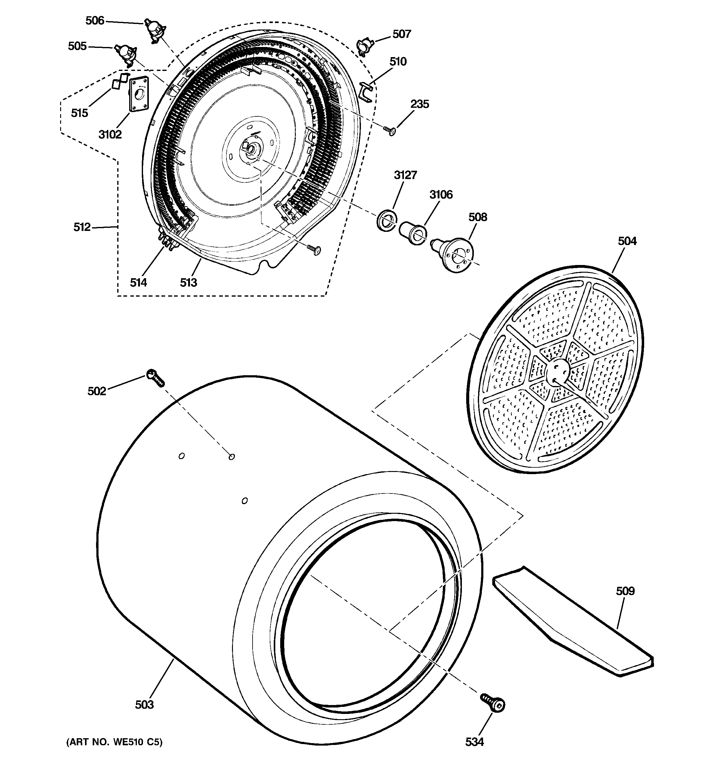 GE DNCD450EGCWC drum diagram