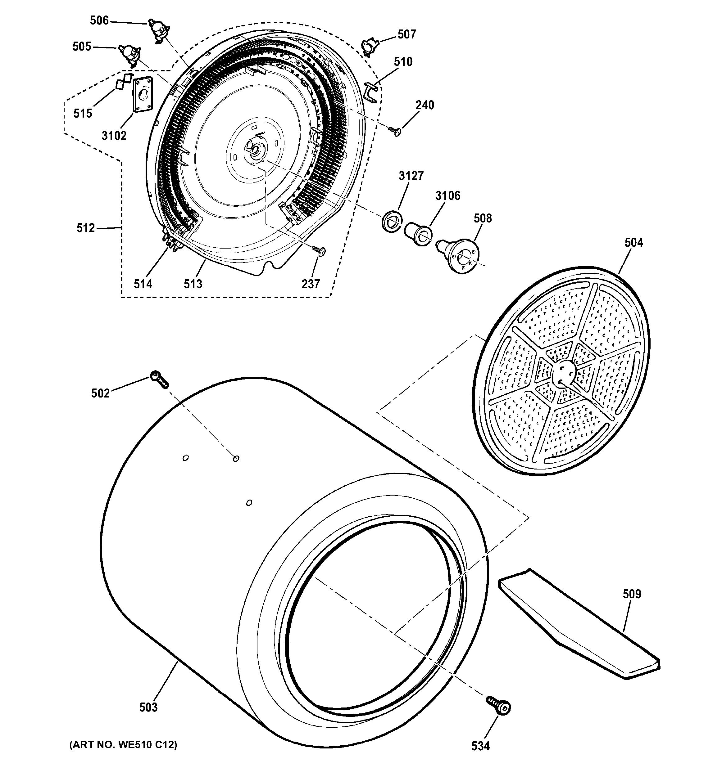 GE GTDX185ED4CC drum diagram
