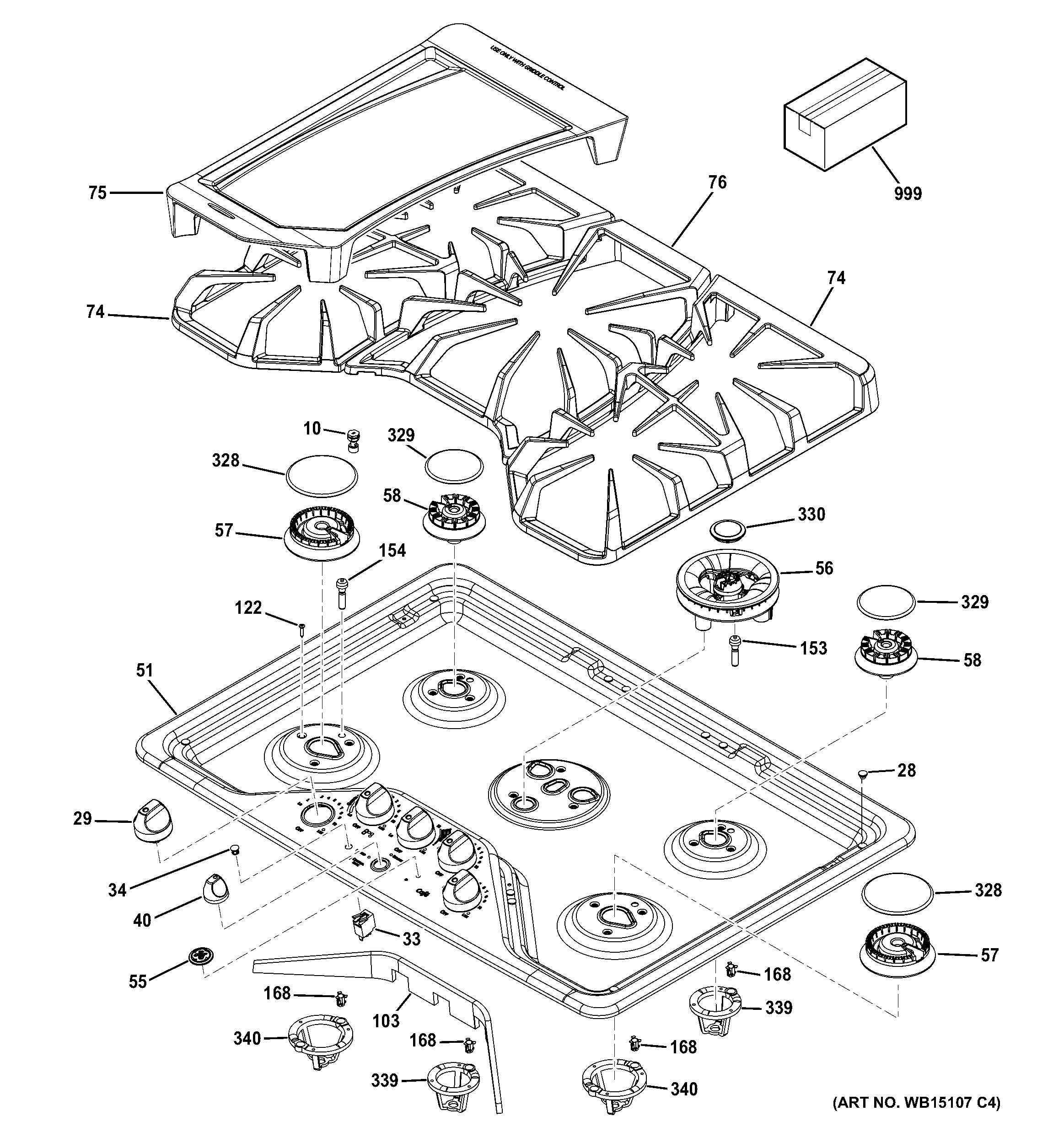 GE CGP350SET2SS control panel & cooktop diagram