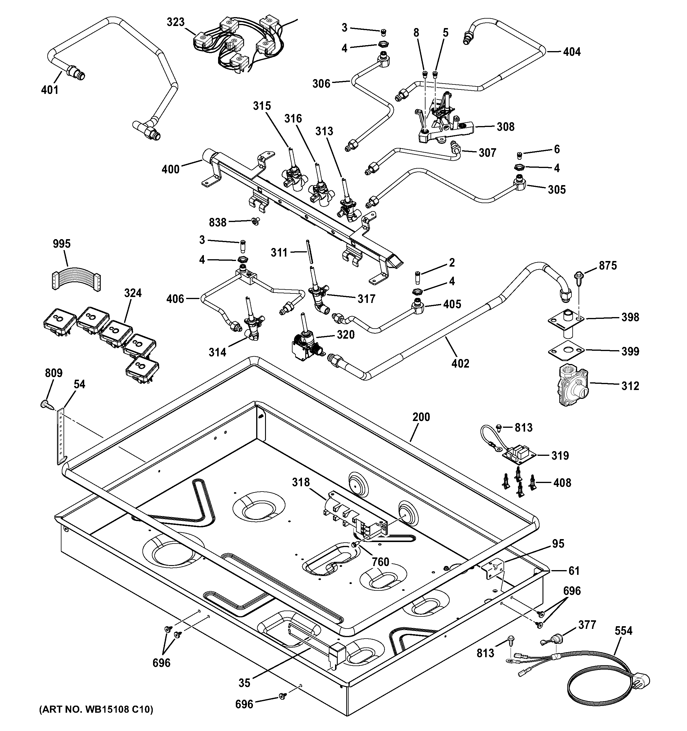 GE CGP650SET2SS gas & burner parts diagram