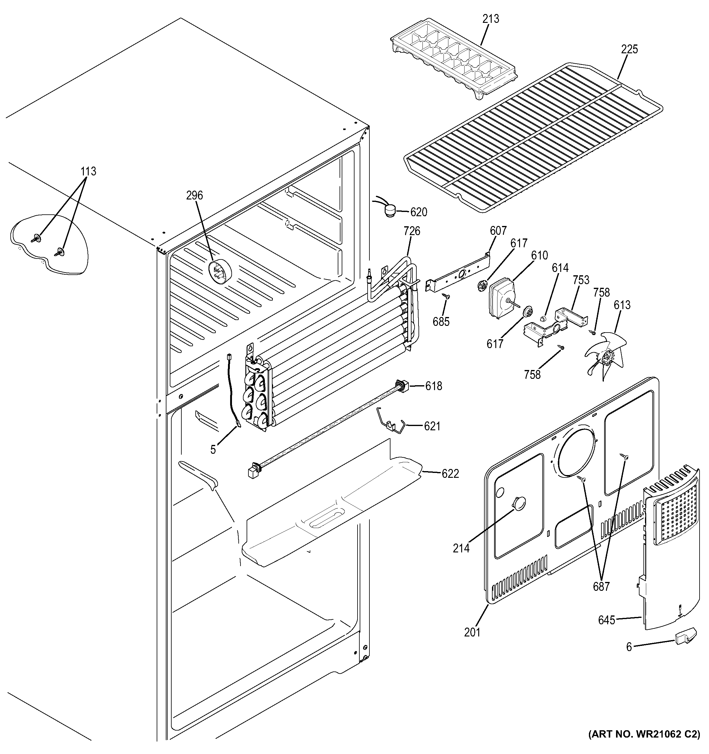 GE GTS15CTHBRWW freezer section diagram