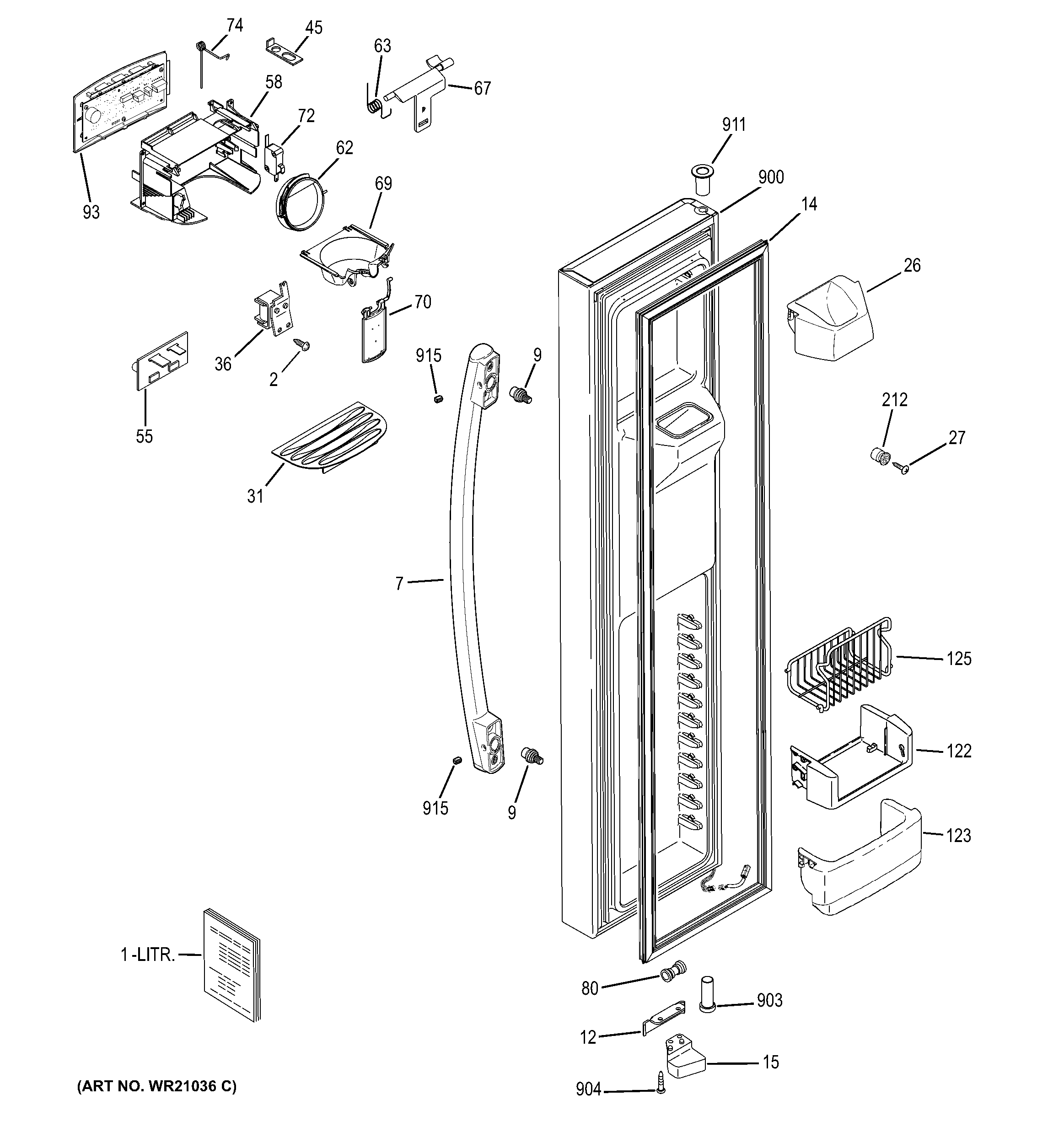 GE PZS25KSECFSS freezer door diagram